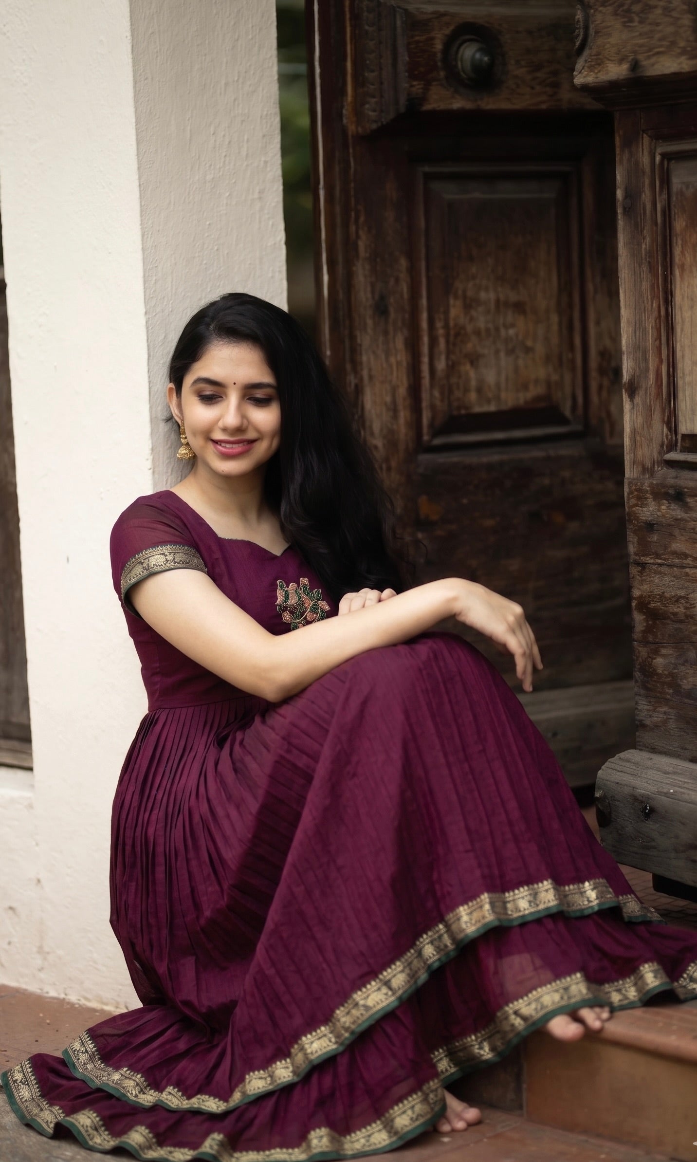 DOUBLE LAYER NARAYAN PET DRESS LAKSHMI-ROYAL MAROON