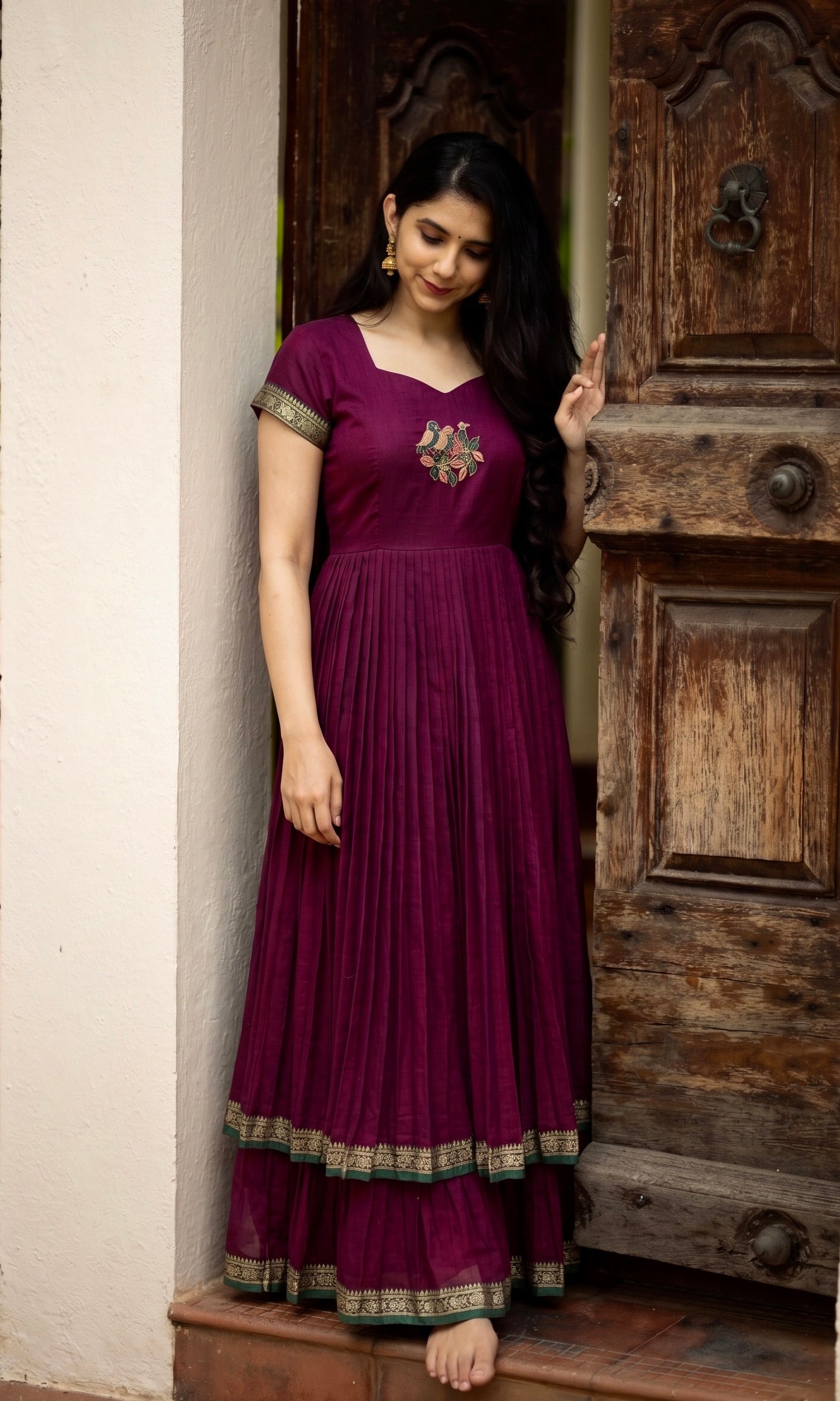 DOUBLE LAYER NARAYAN PET DRESS LAKSHMI-ROYAL MAROON