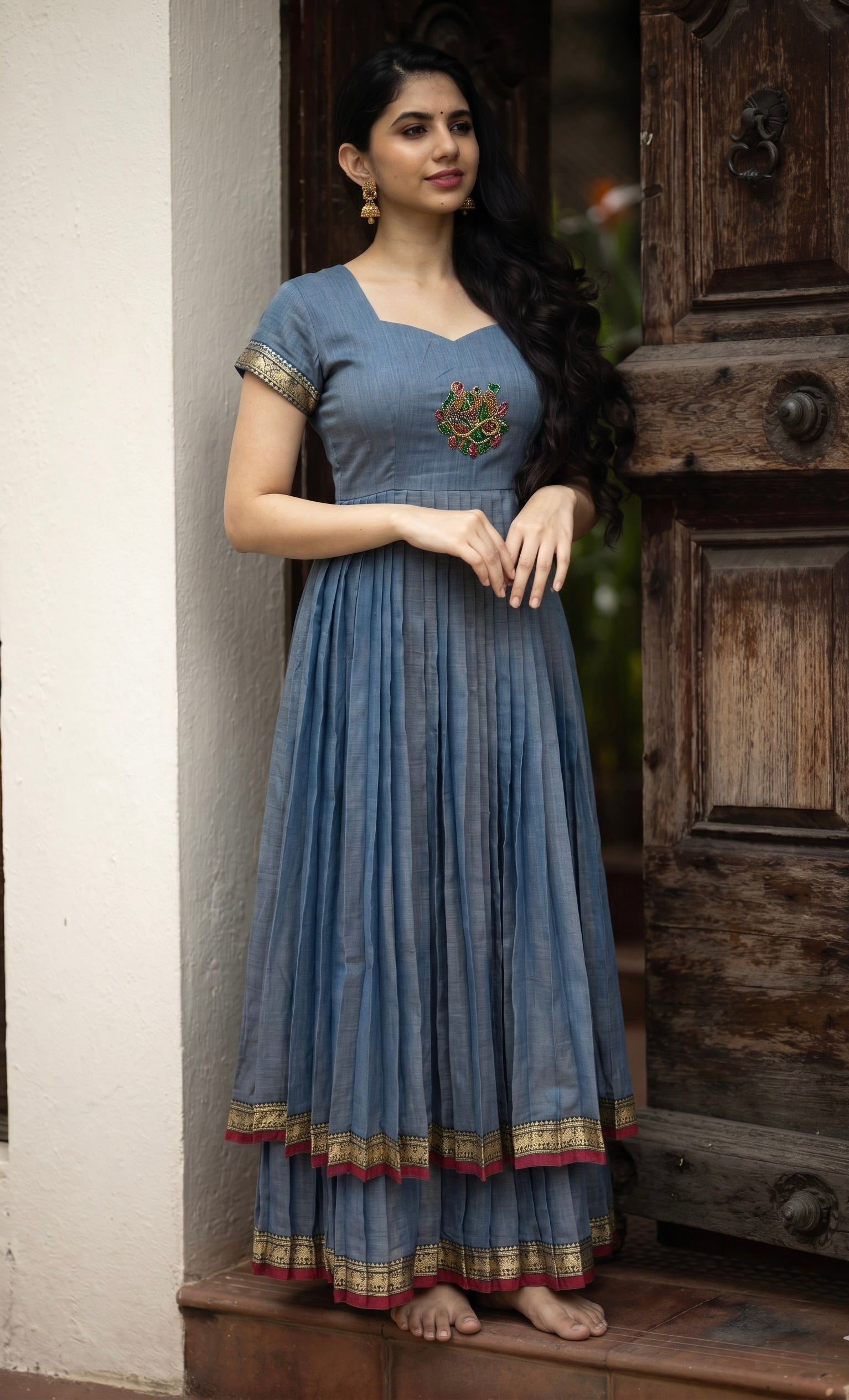 DOUBLE LAYER NARAYAN PET DRESS LAKSHMI-STEEL BLUE