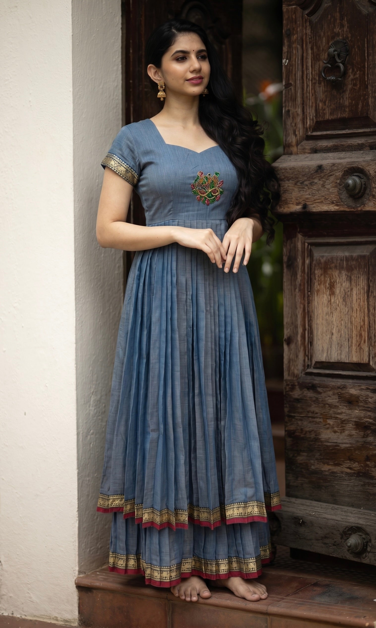 DOUBLE LAYER NARAYAN PET DRESS LAKSHMI-STEEL BLUE