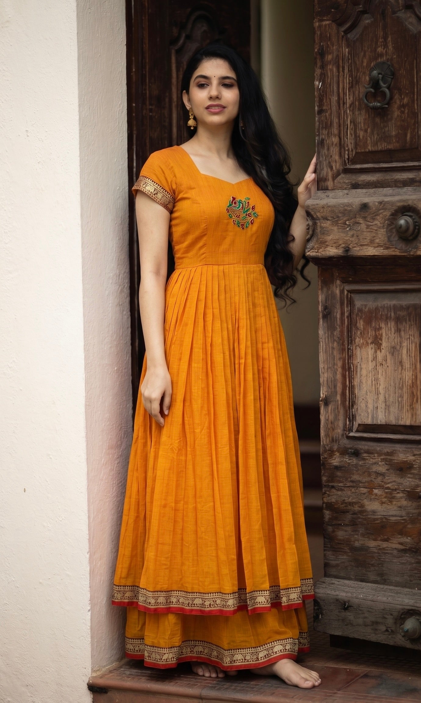 DOUBLE LAYER NARAYAN PET DRESS LAKSHMI-SAFFRON GLOW