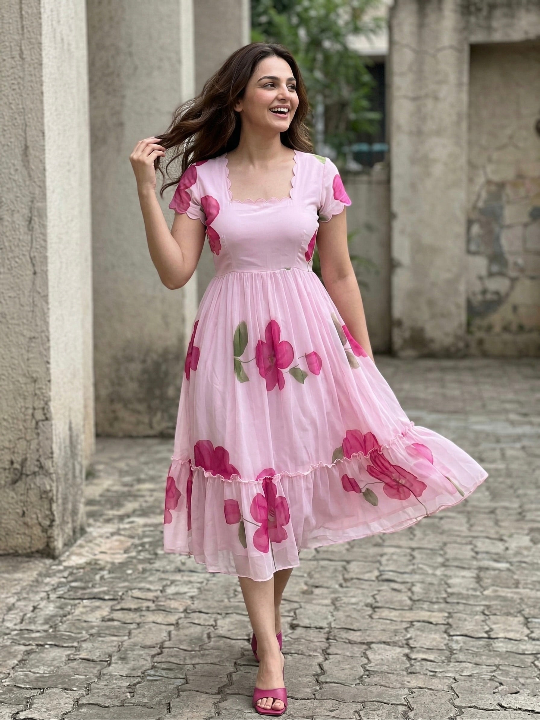 Tiered Midi Dress Vasanta - Pink