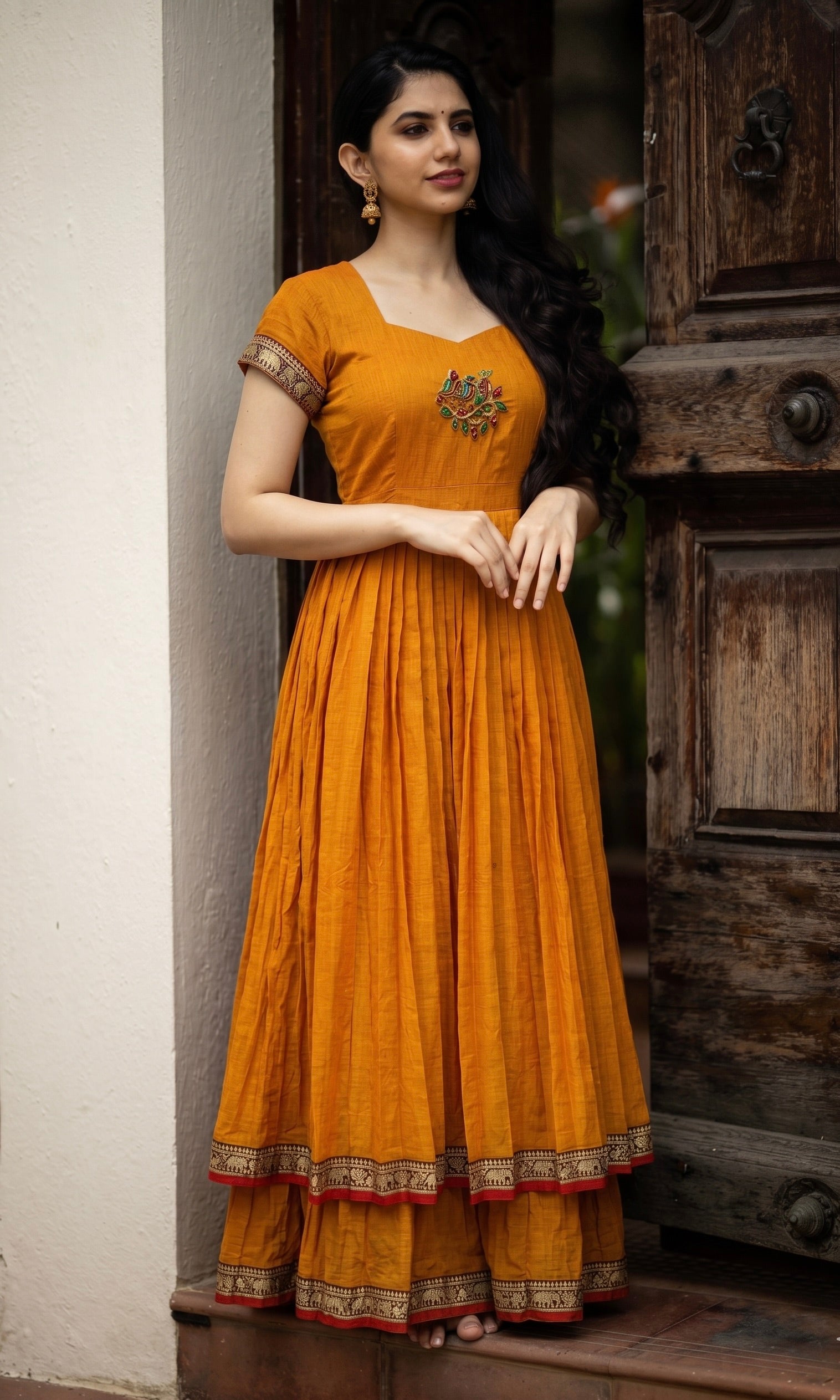DOUBLE LAYER NARAYAN PET DRESS LAKSHMI-SAFFRON GLOW