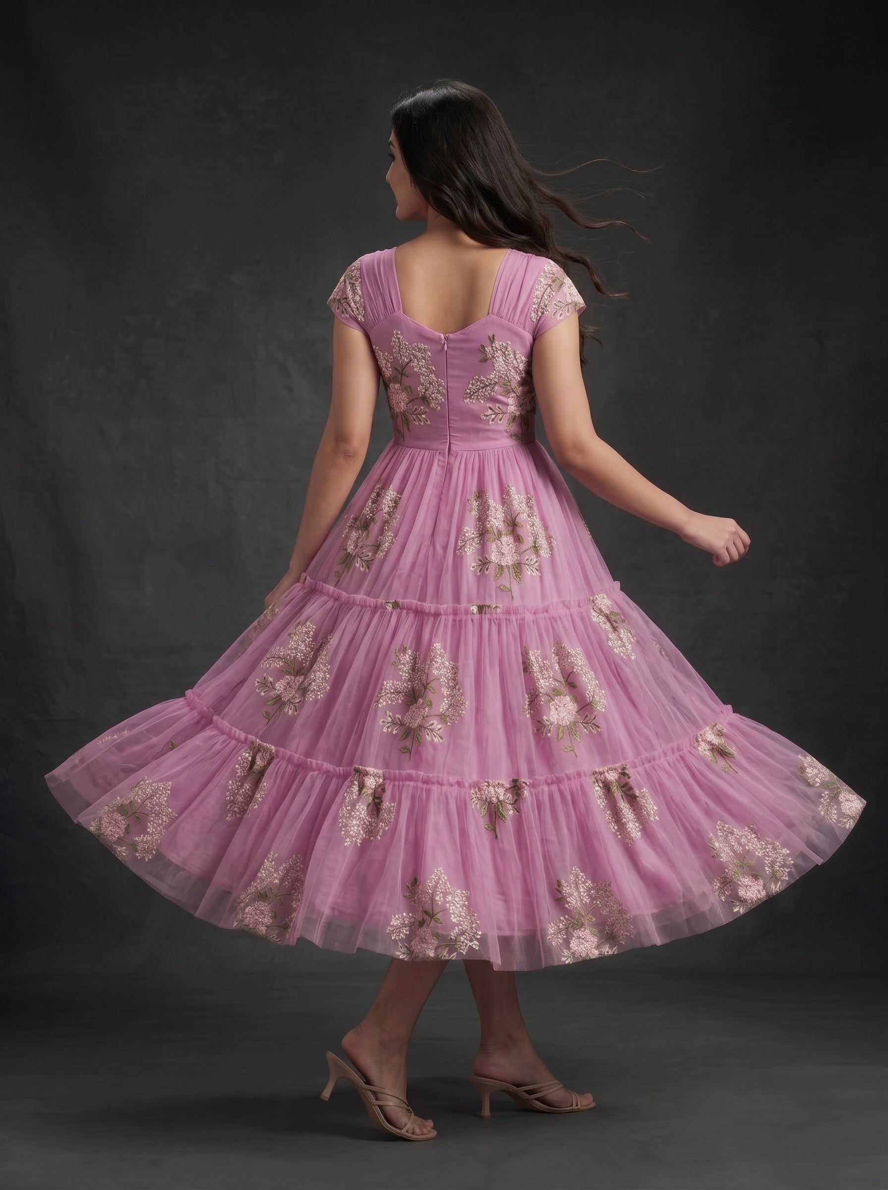 TIERED MIDI DRESS KAMALA - DUSTY ROSE