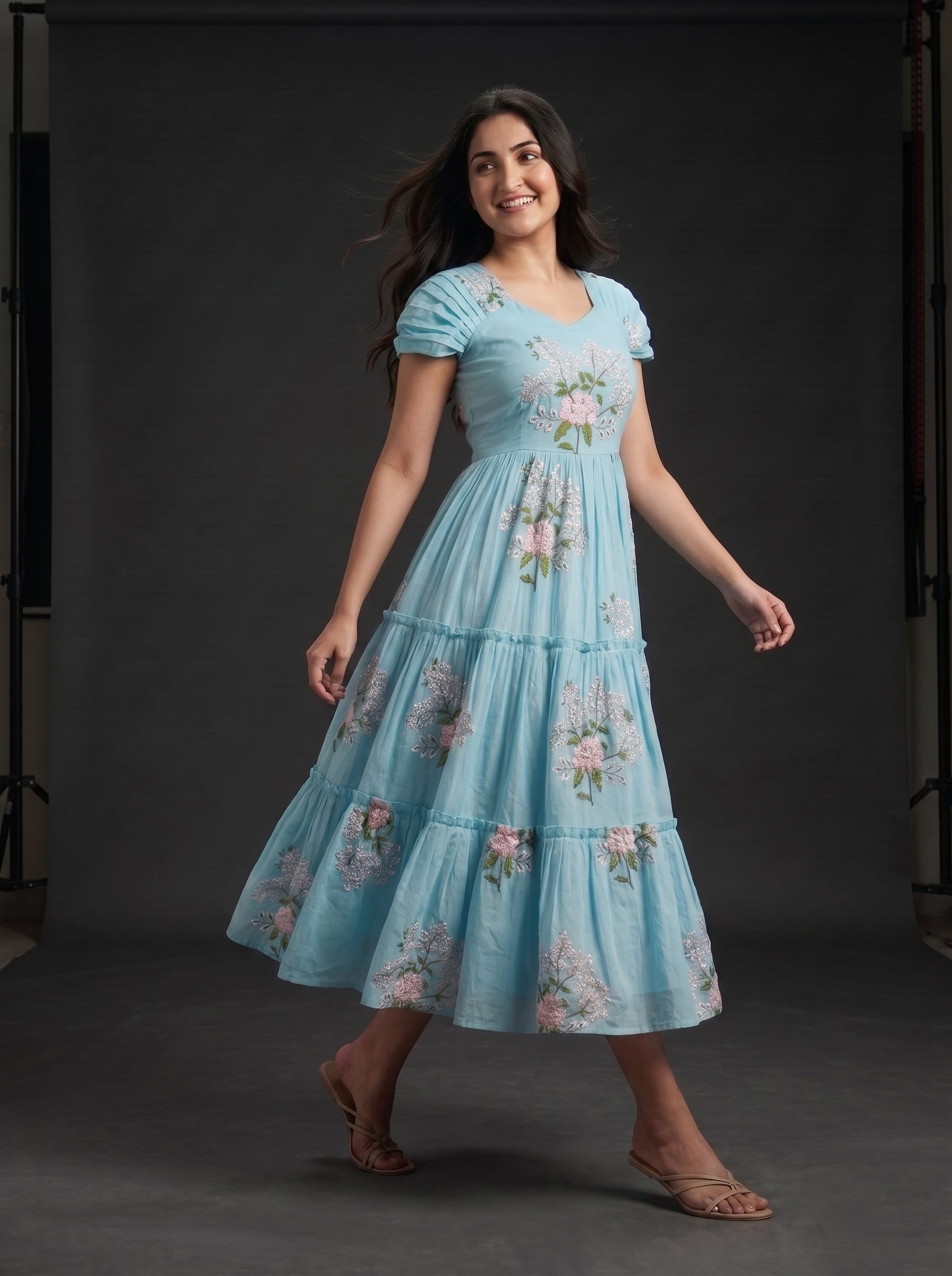 TIERED MIDI DRESS KAMALA - SKY BLUE