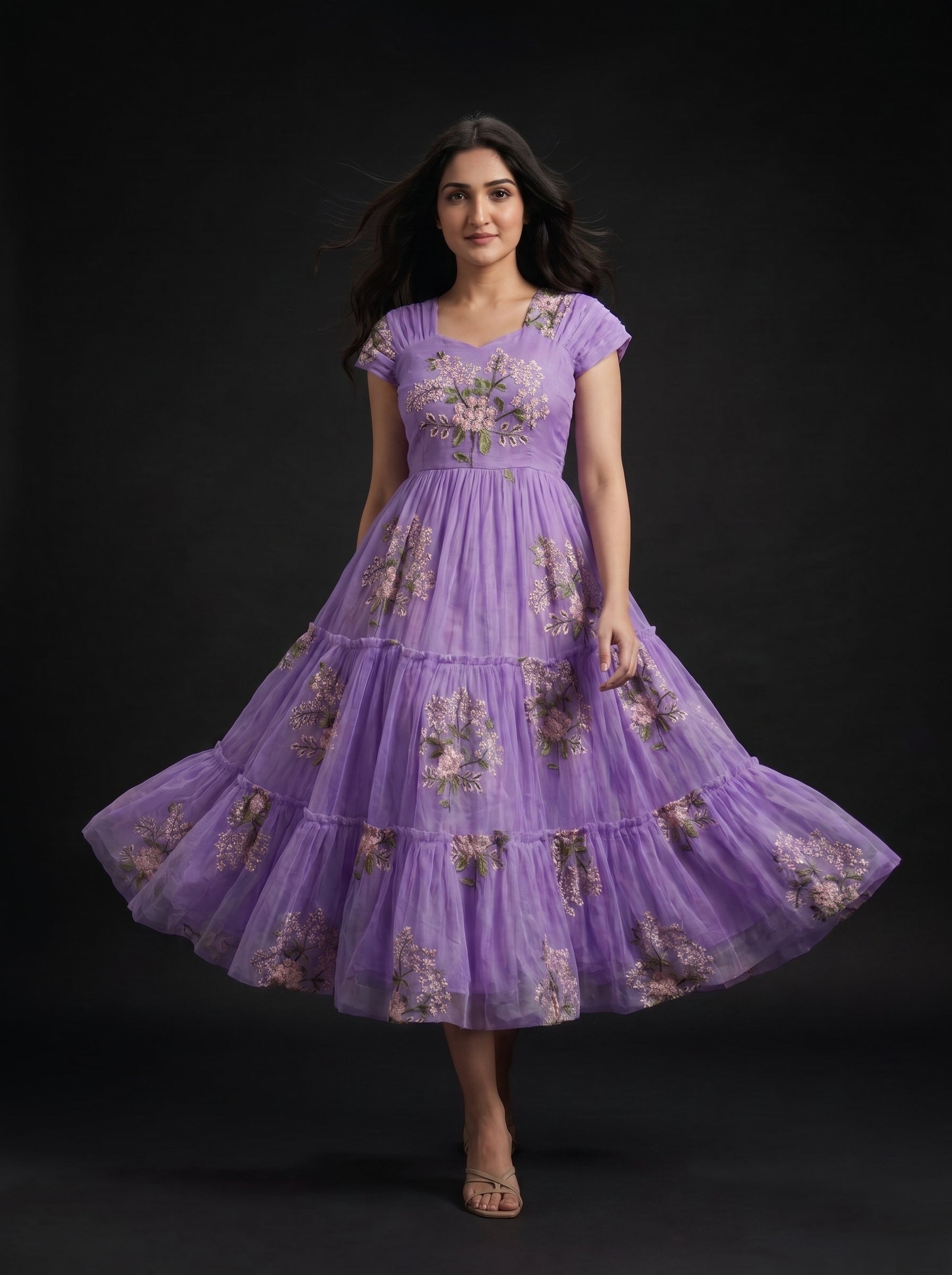 TIERED MIDI DRESS KAMALA - LAVENDER