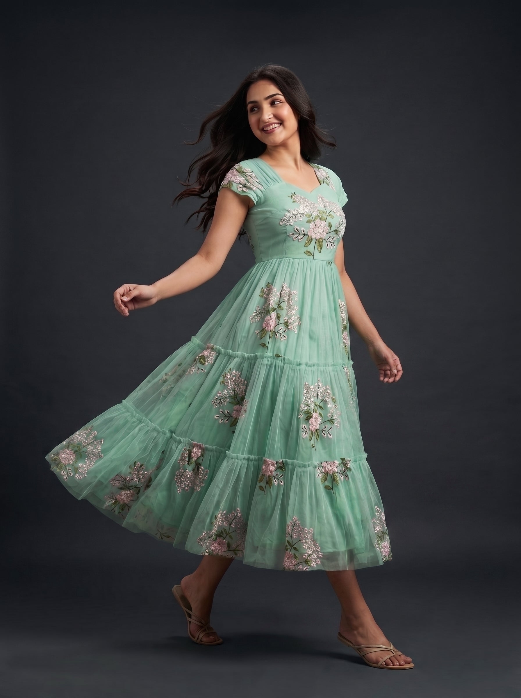 TIERED MIDI DRESS KAMALA - MINT GREEN