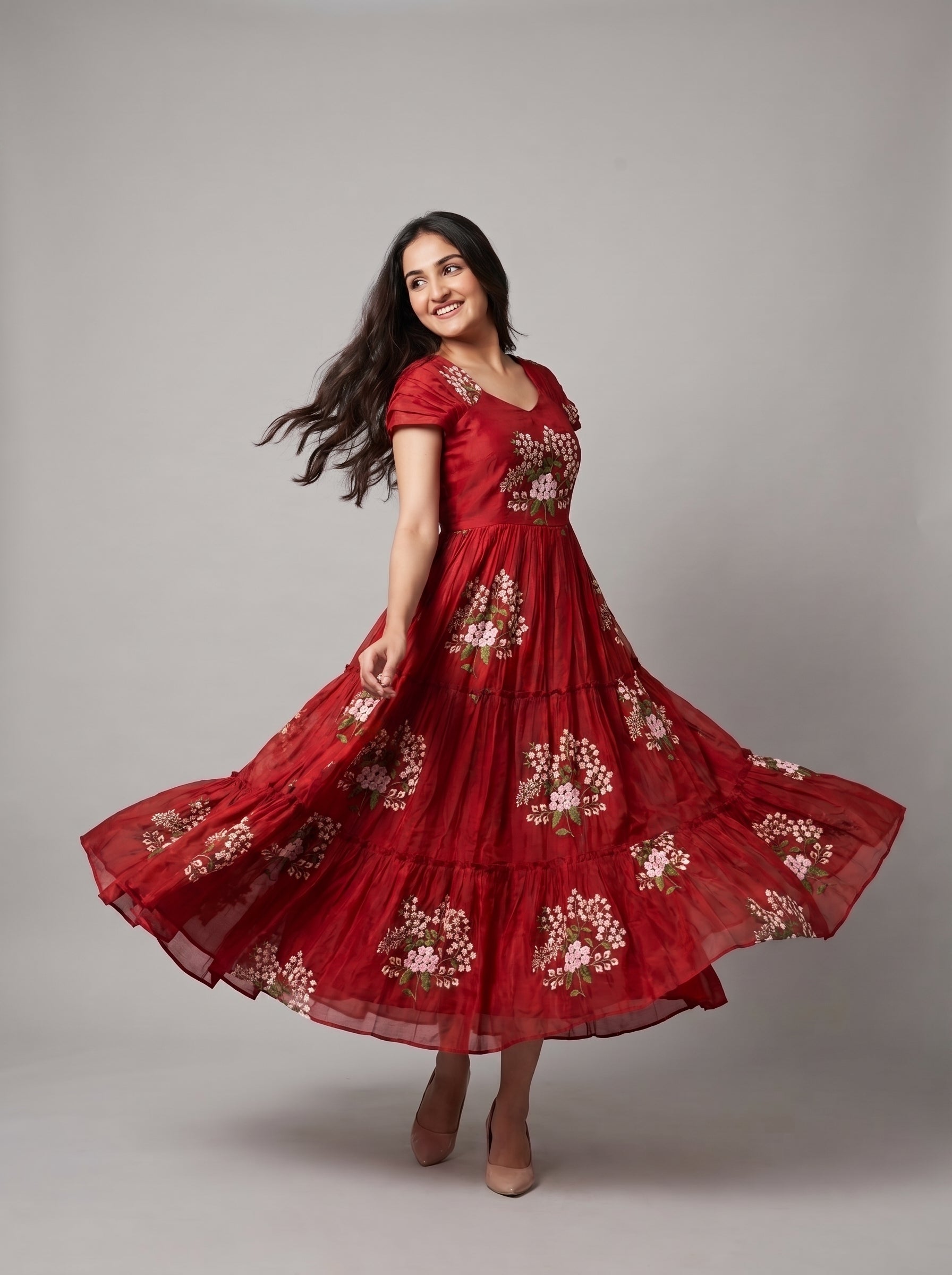 TIERED MIDI DRESS KAMALA - RED