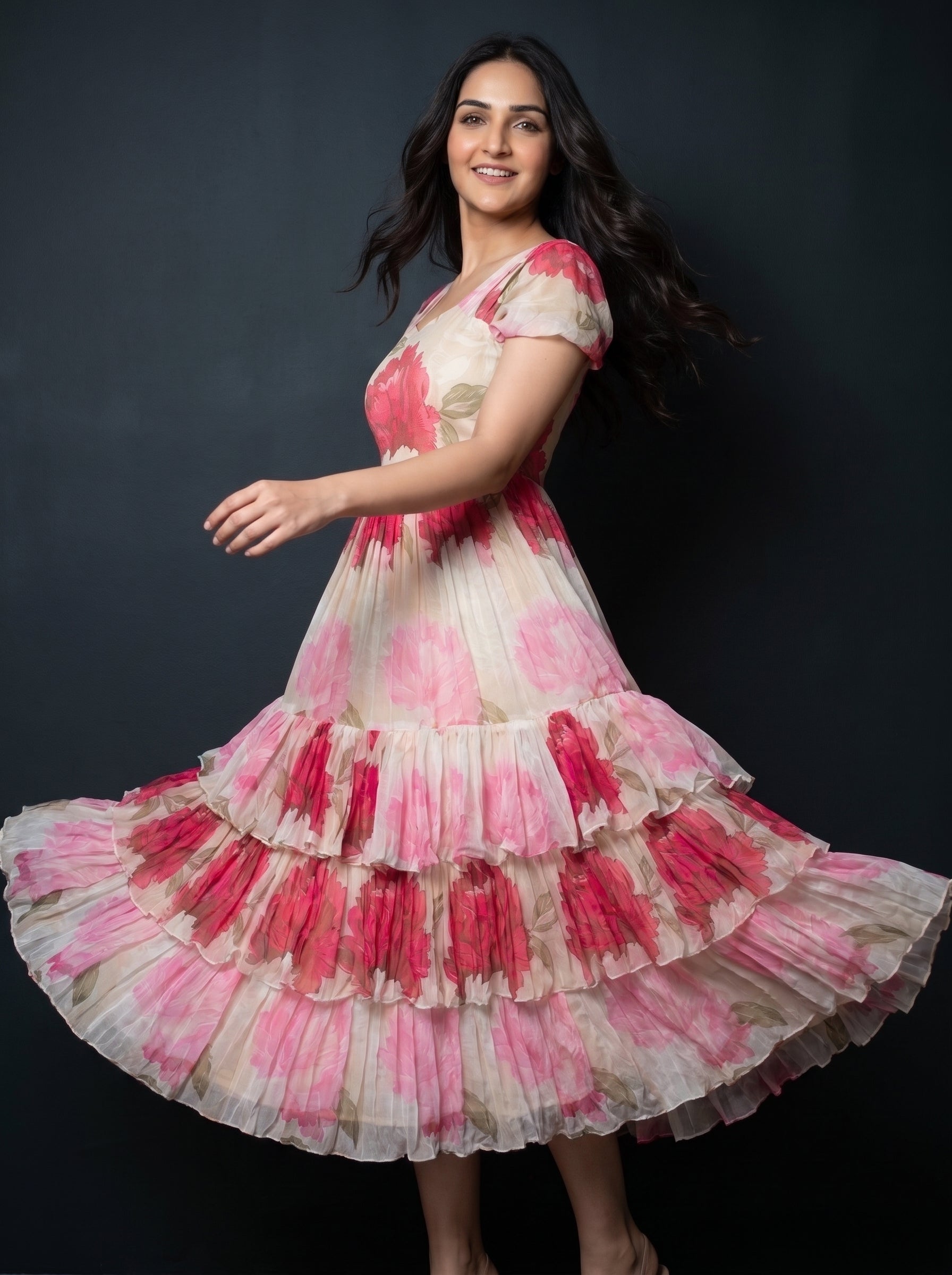 Pleated Three Layer Dress - Vasanta Rosecream