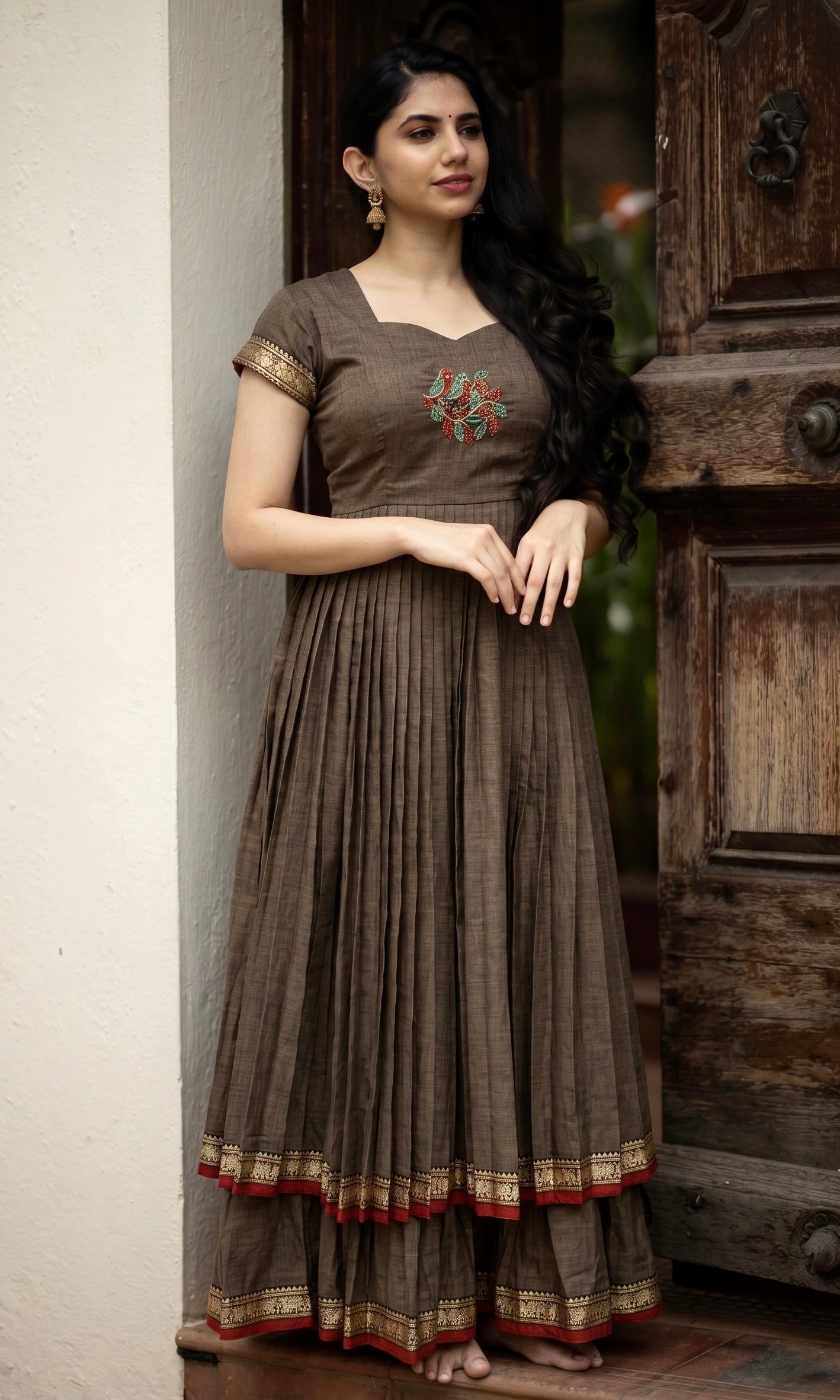 DOUBLE LAYER NARAYAN PET DRESS LAKSHMI-MUDRA BROWN