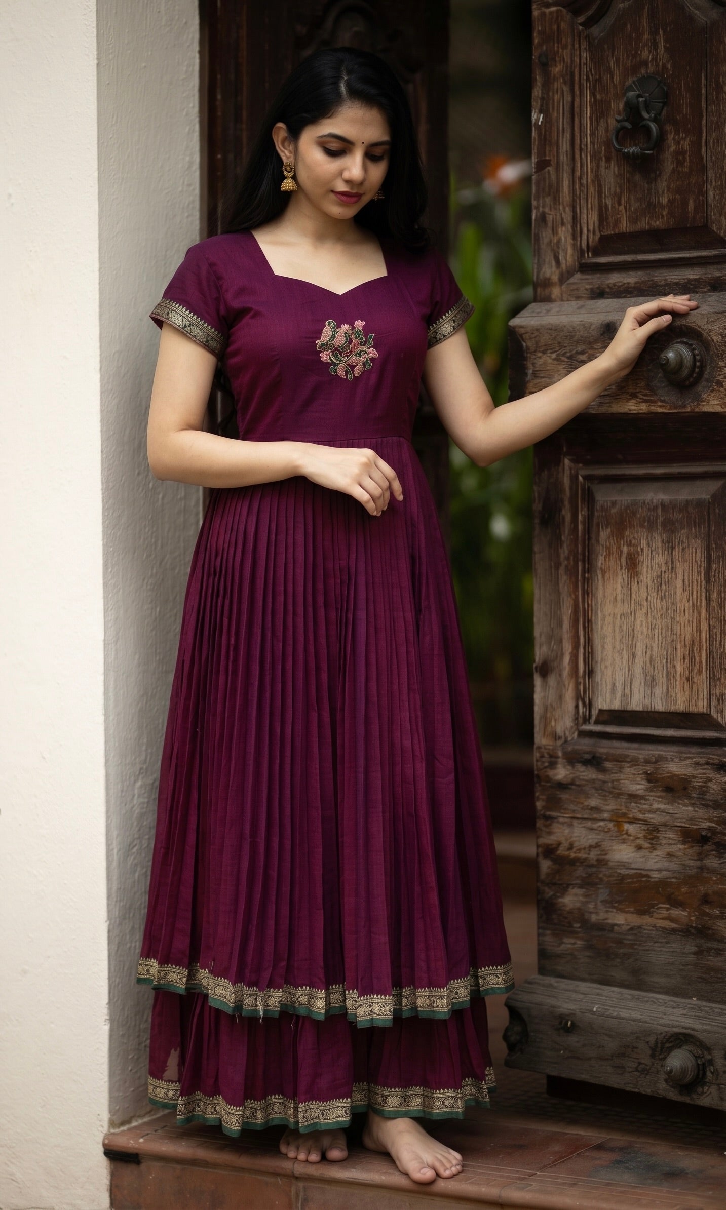 DOUBLE LAYER NARAYAN PET DRESS LAKSHMI-ROYAL MAROON