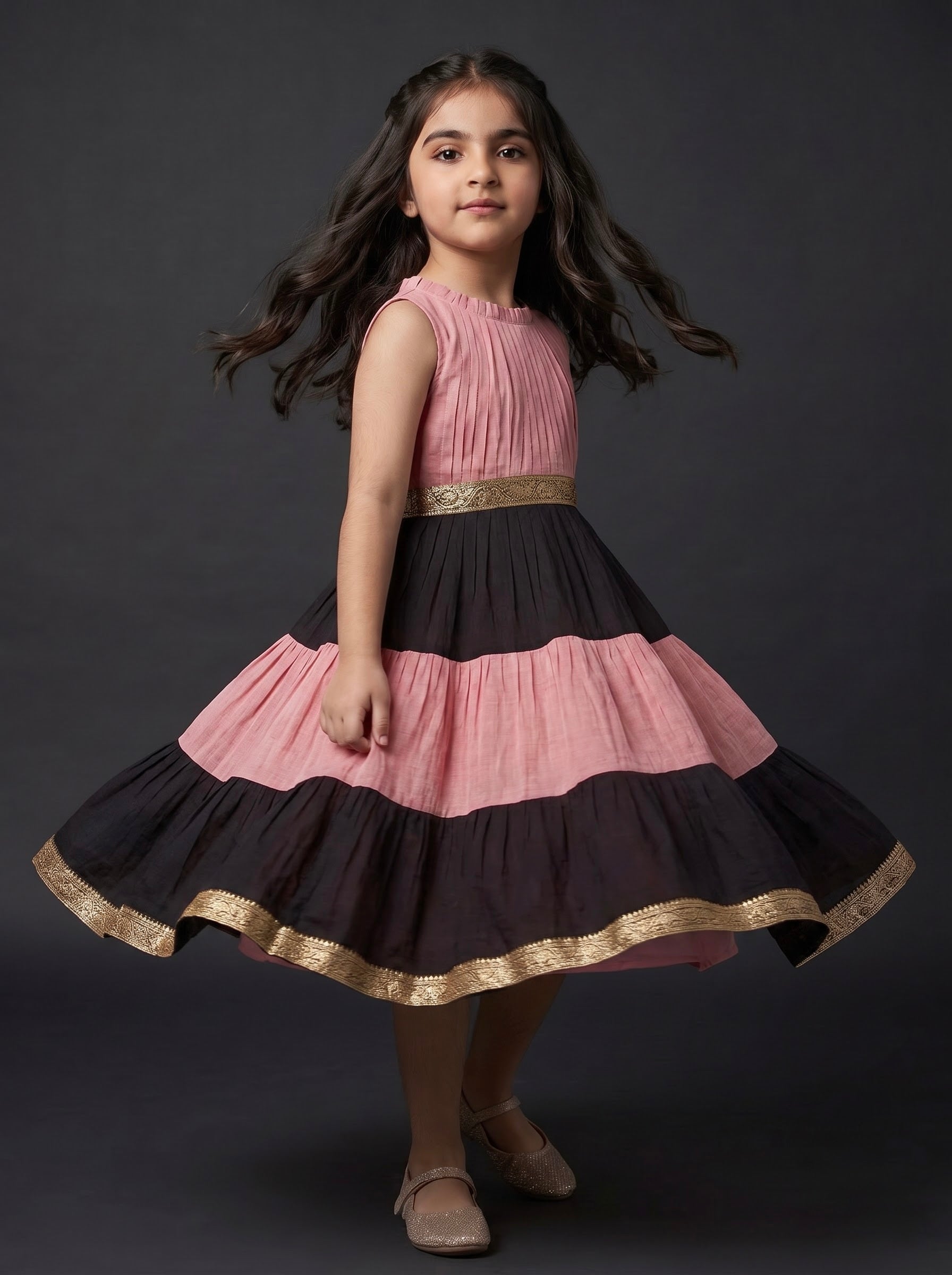 PLEATED ZARI TIER DRESS MINI GAURI - BLUSH NOIR