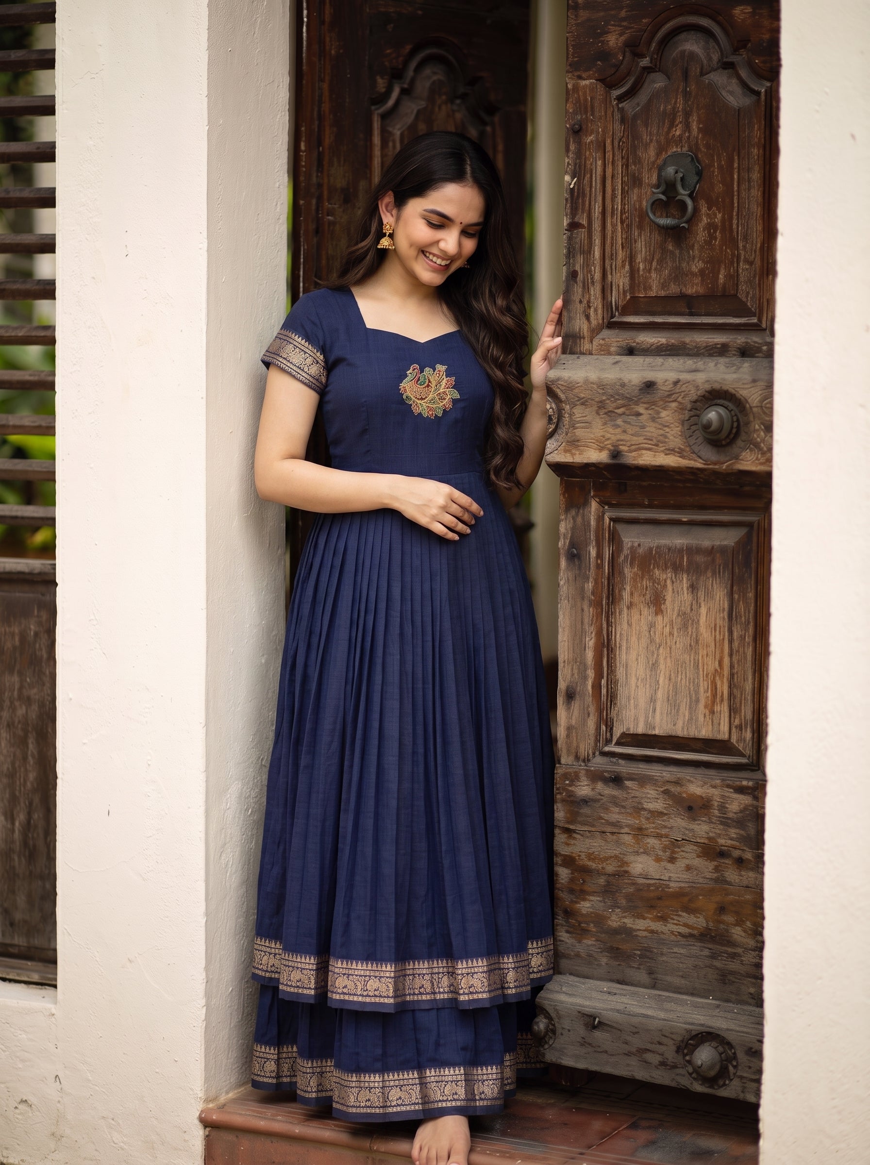 DOUBLE LAYER NARAYAN PET DRESS LAKSHMI - NAVY BLUE