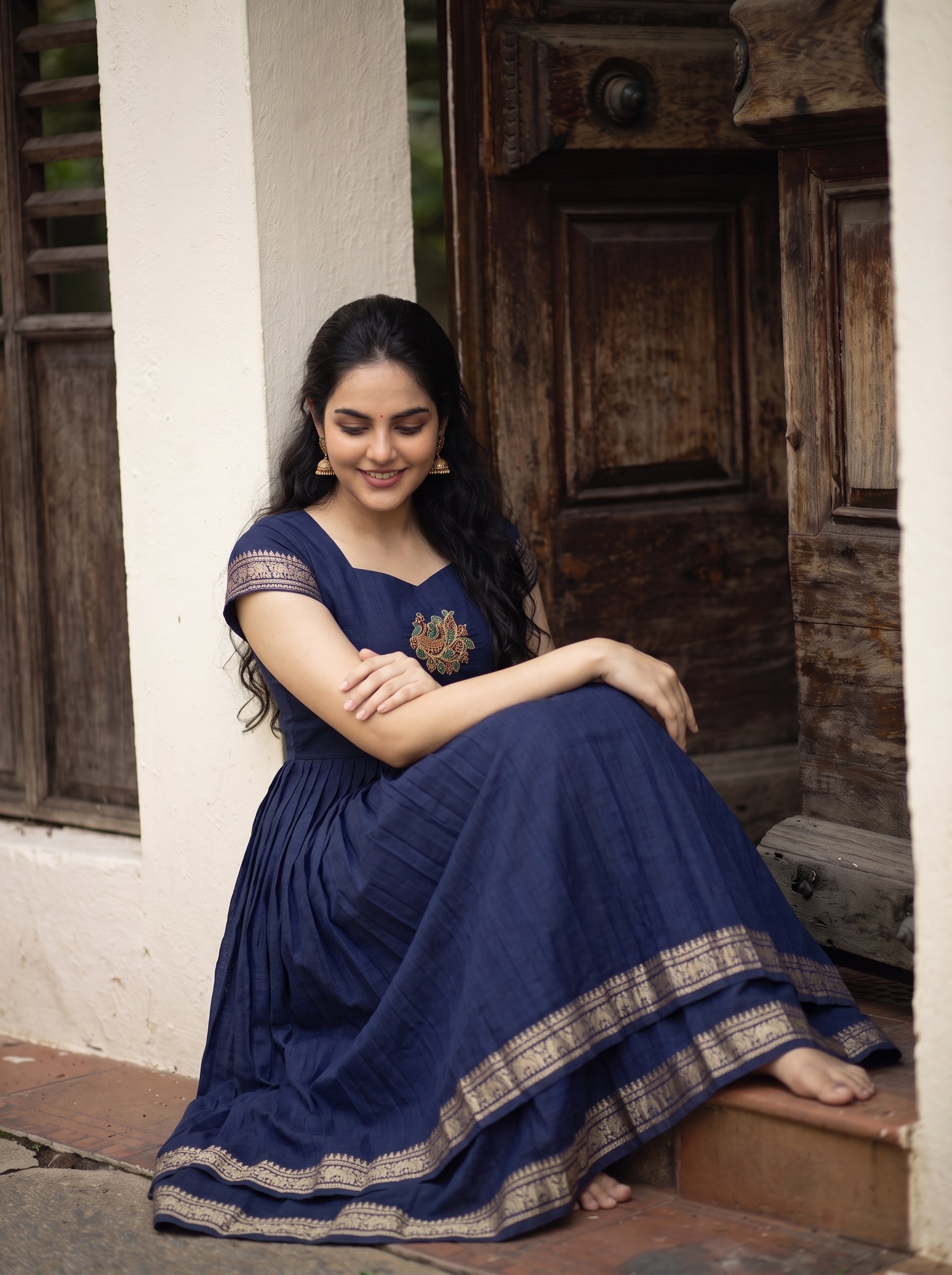 DOUBLE LAYER NARAYAN PET DRESS LAKSHMI - NAVY BLUE