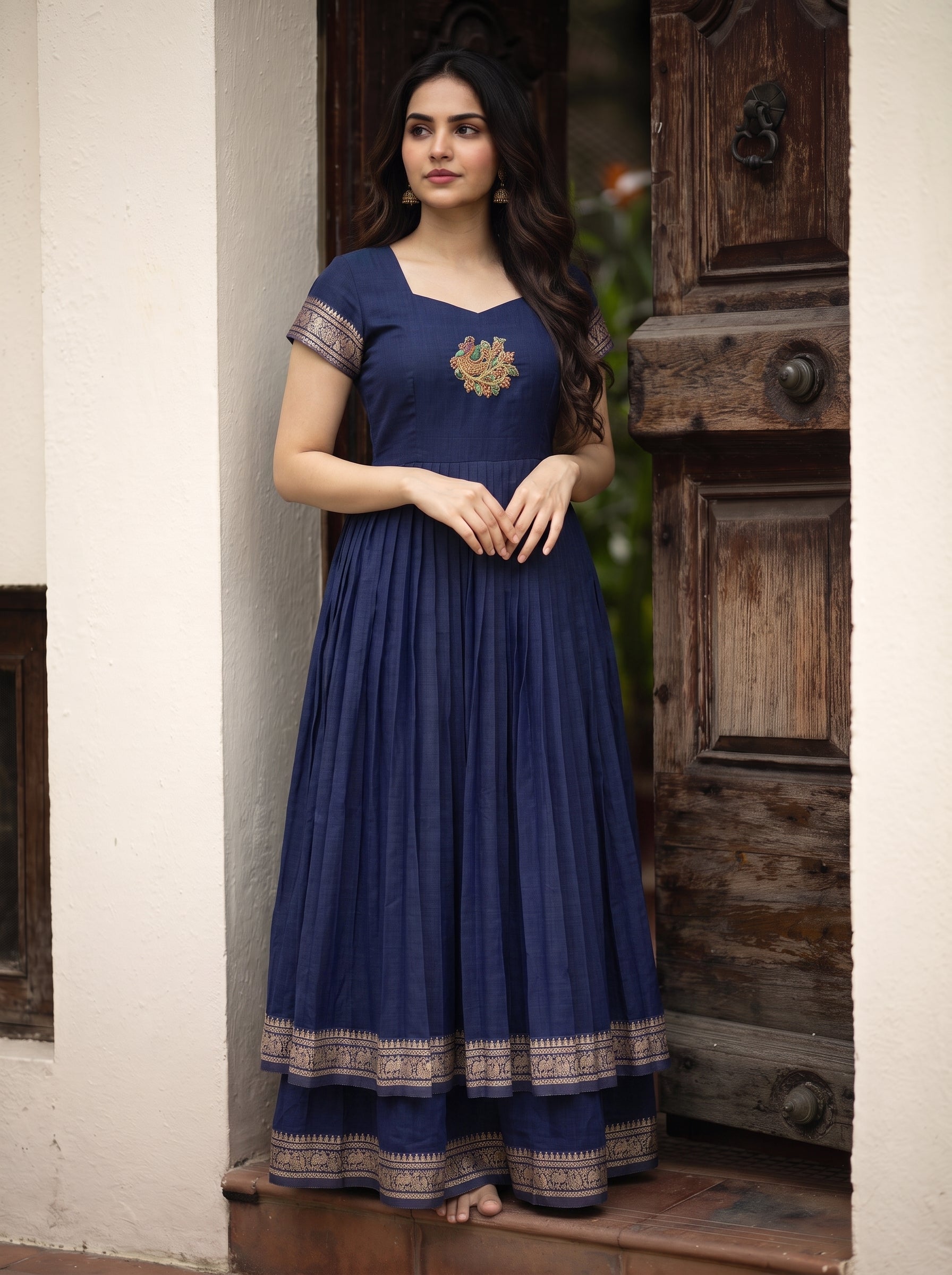 DOUBLE LAYER NARAYAN PET DRESS LAKSHMI - NAVY BLUE
