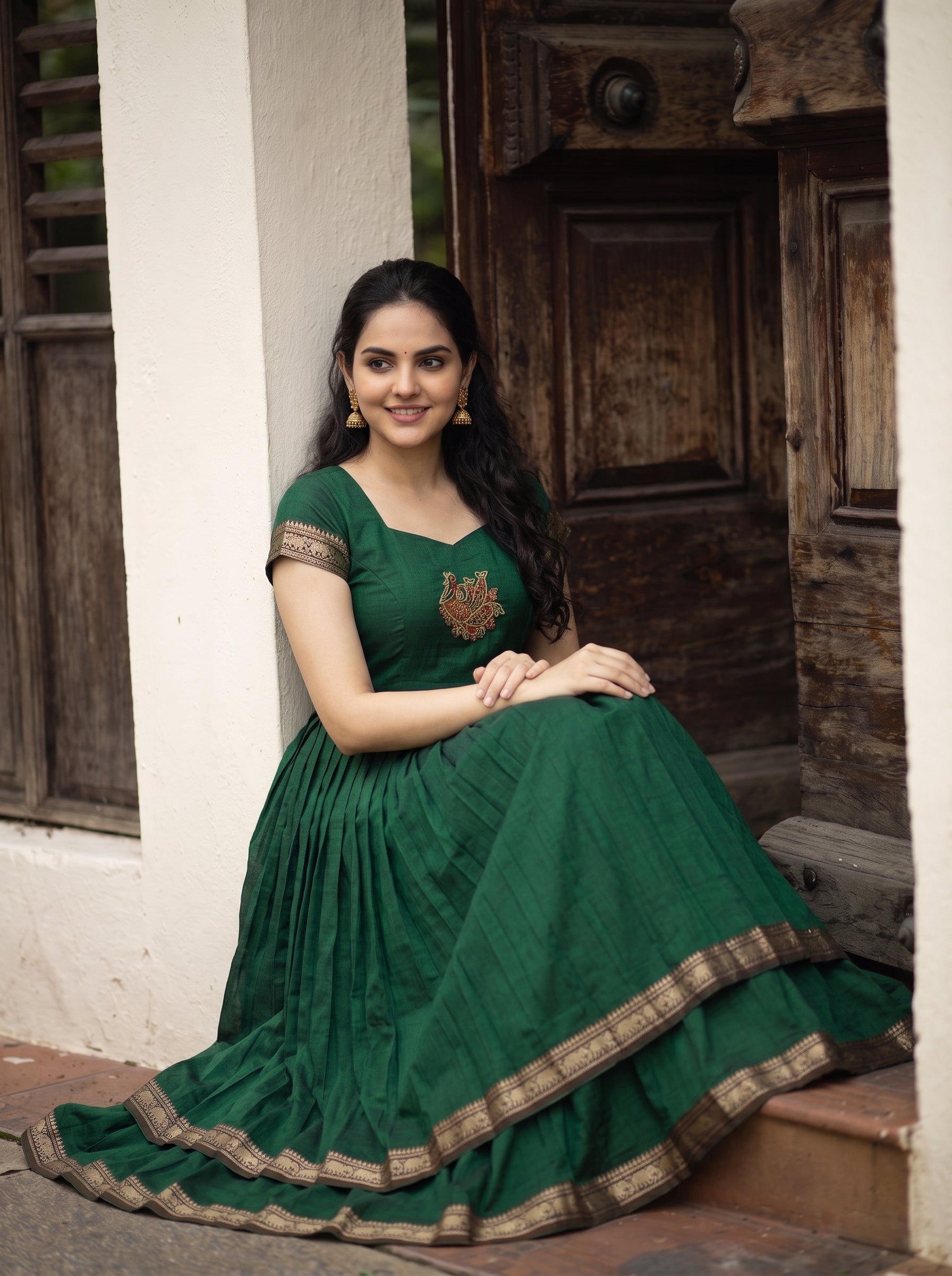DOUBLE LAYER NARAYAN PET DRESS LAKSHMI - BOTTLE GREEN