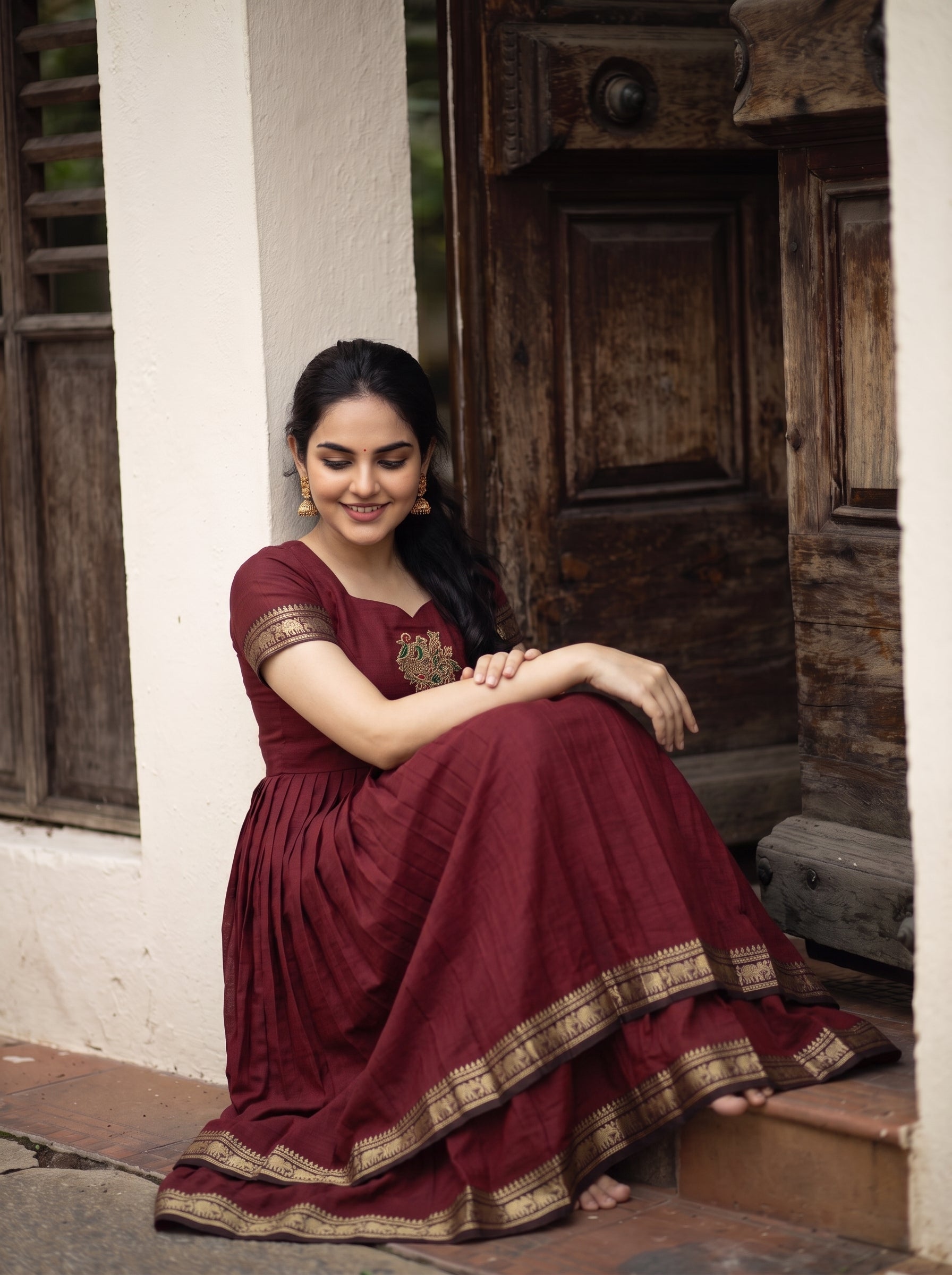 DOUBLE LAYER NARAYAN PET DRESS LAKSHMI-MAROON