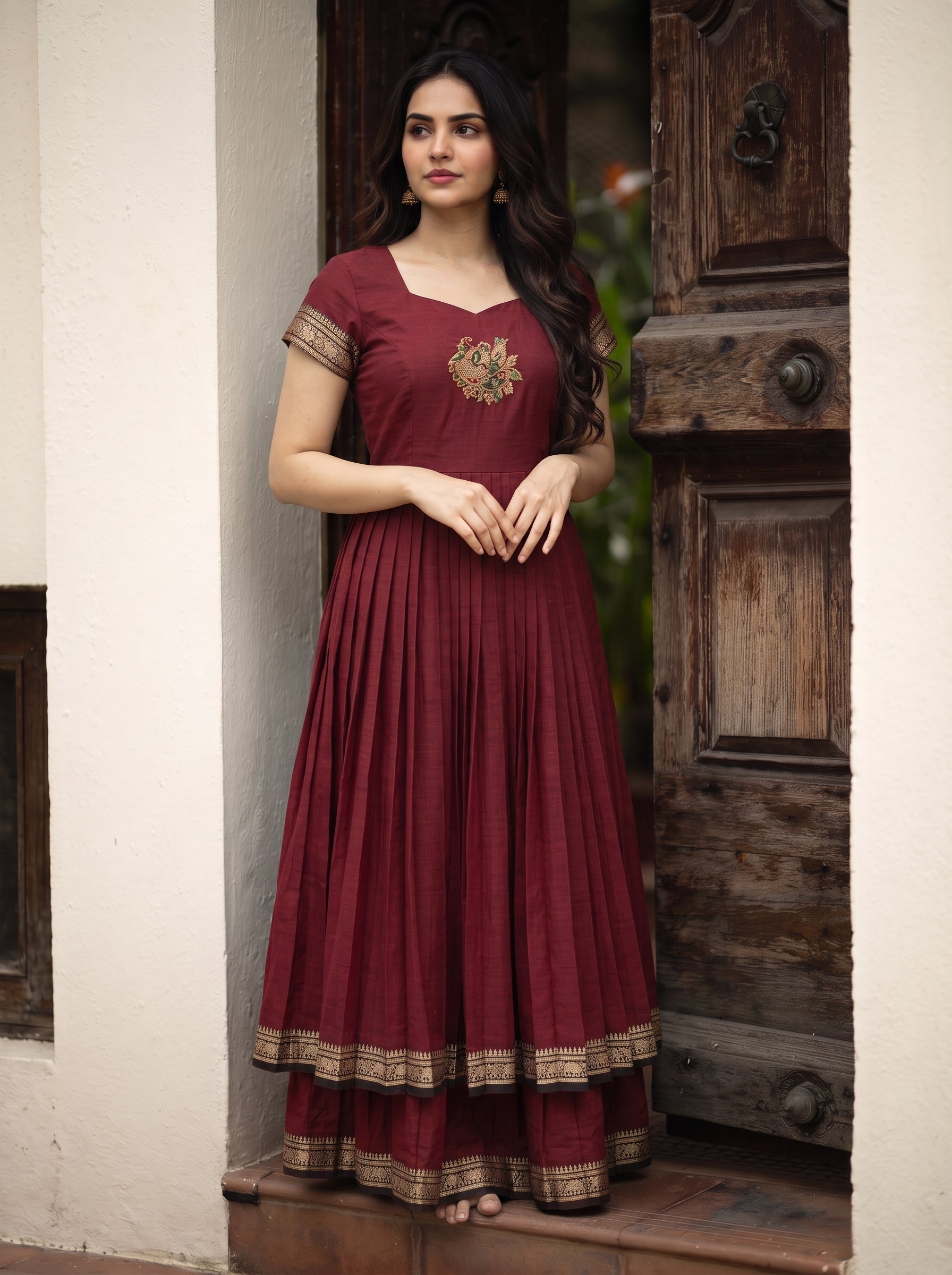 DOUBLE LAYER NARAYAN PET DRESS LAKSHMI-MAROON