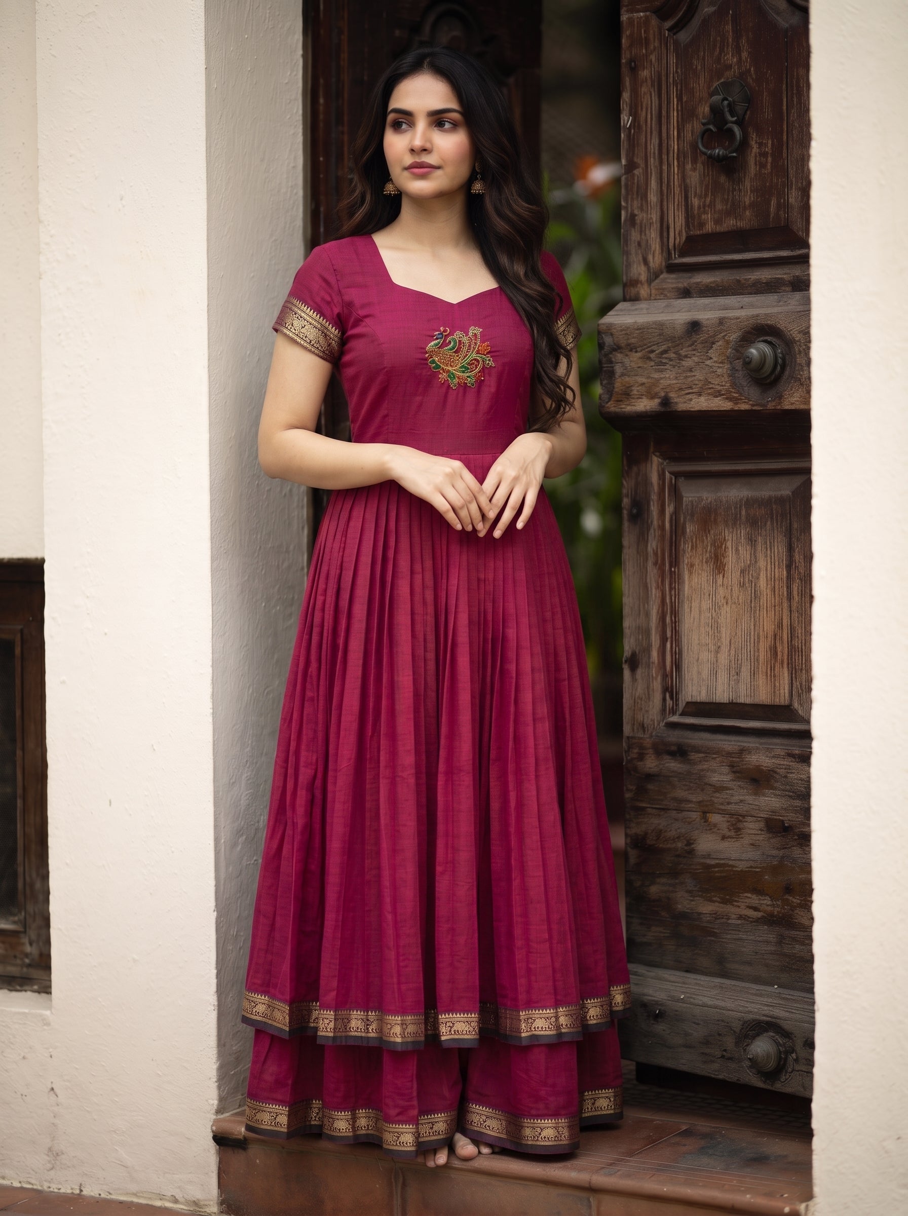 DOUBLE LAYER NARAYAN PET DRESS LAKSHMI - MAGENTA