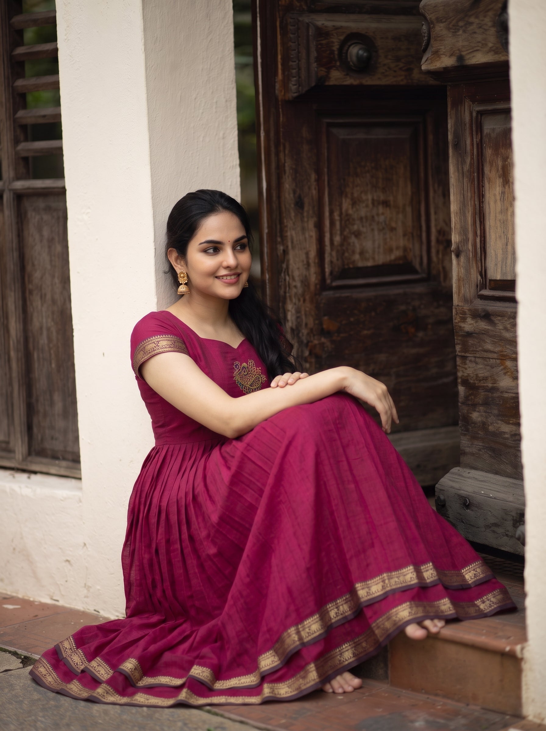 DOUBLE LAYER NARAYAN PET DRESS LAKSHMI - MAGENTA
