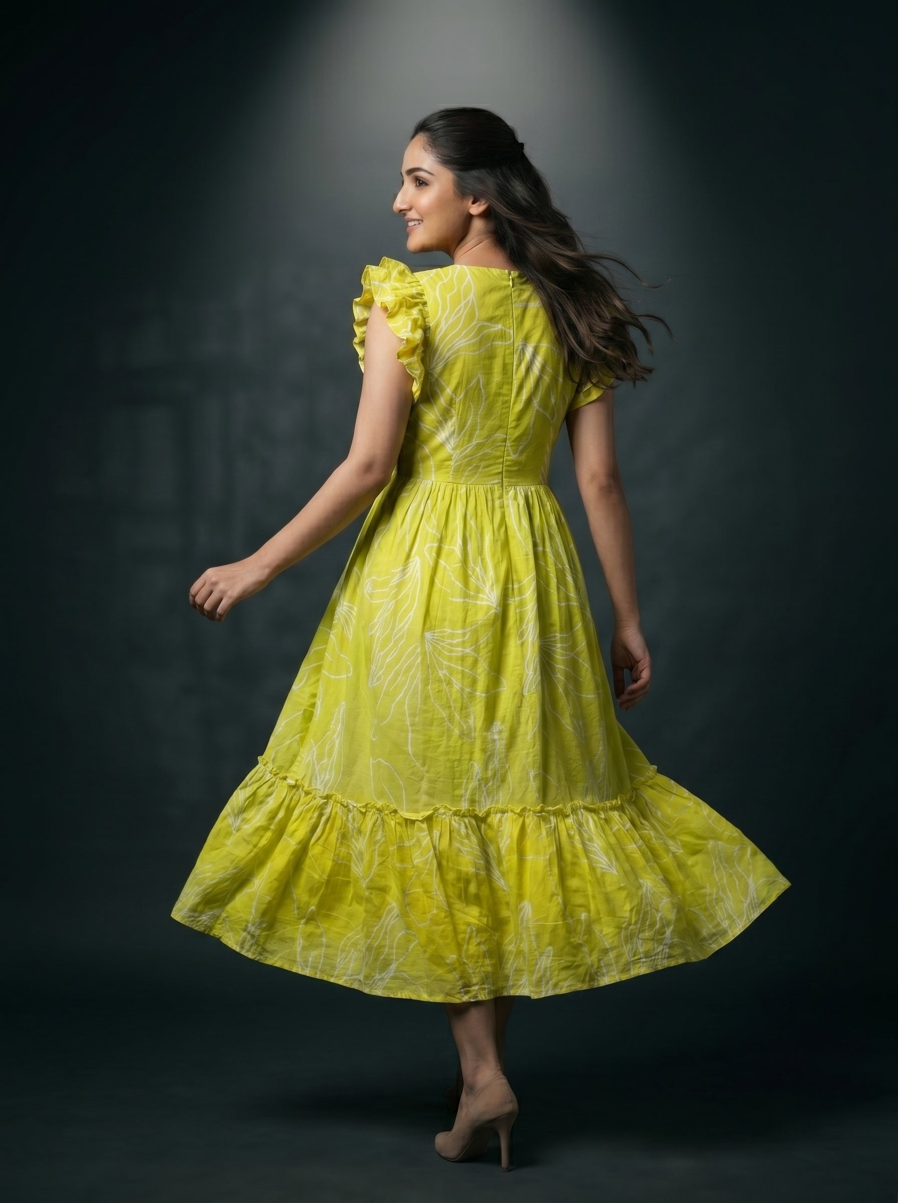 Tiered Midi Dress Rangini - Ombré Green and Yellow