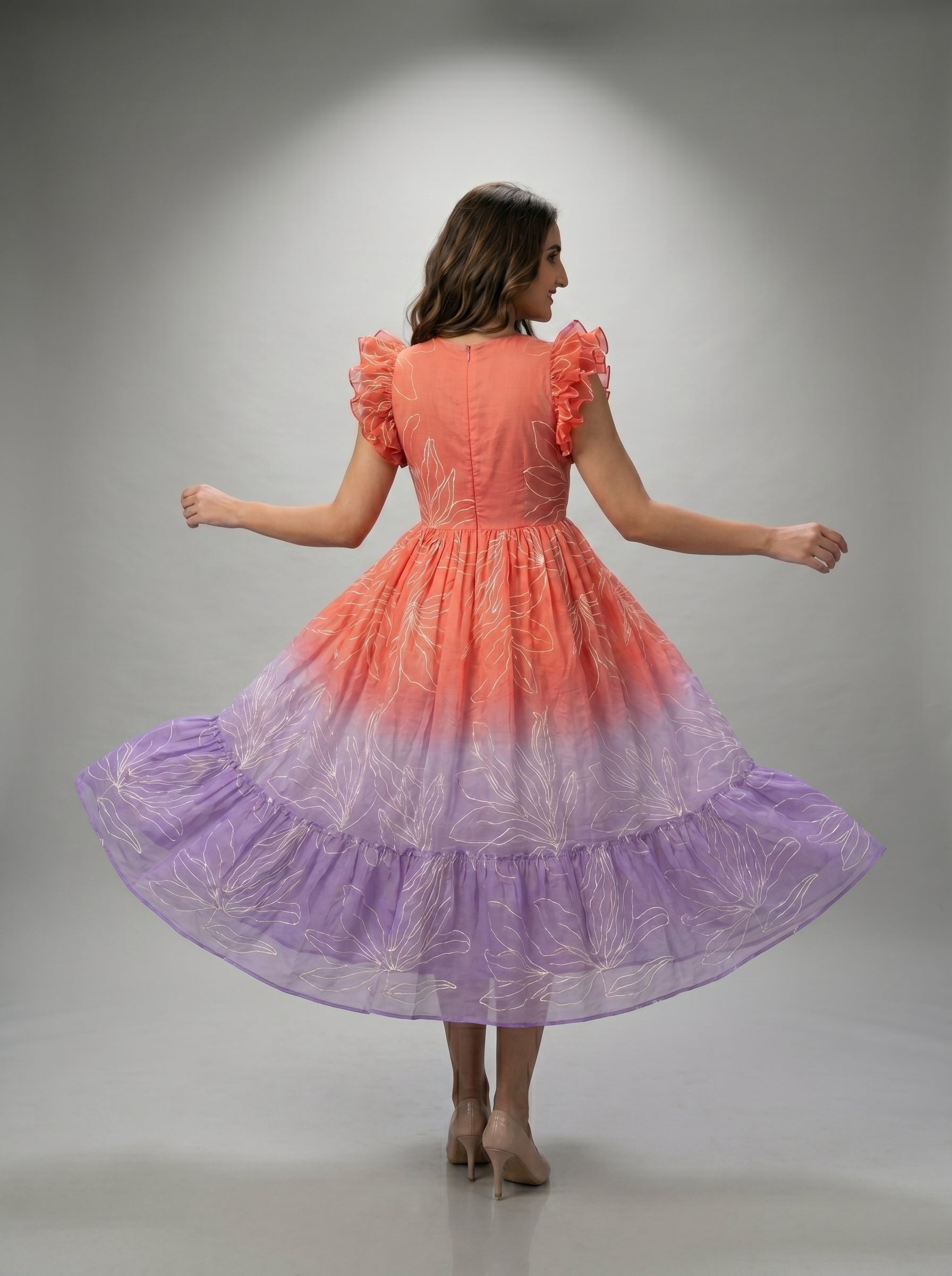Tiered Midi Dress Rangini - Ombré red and blue
