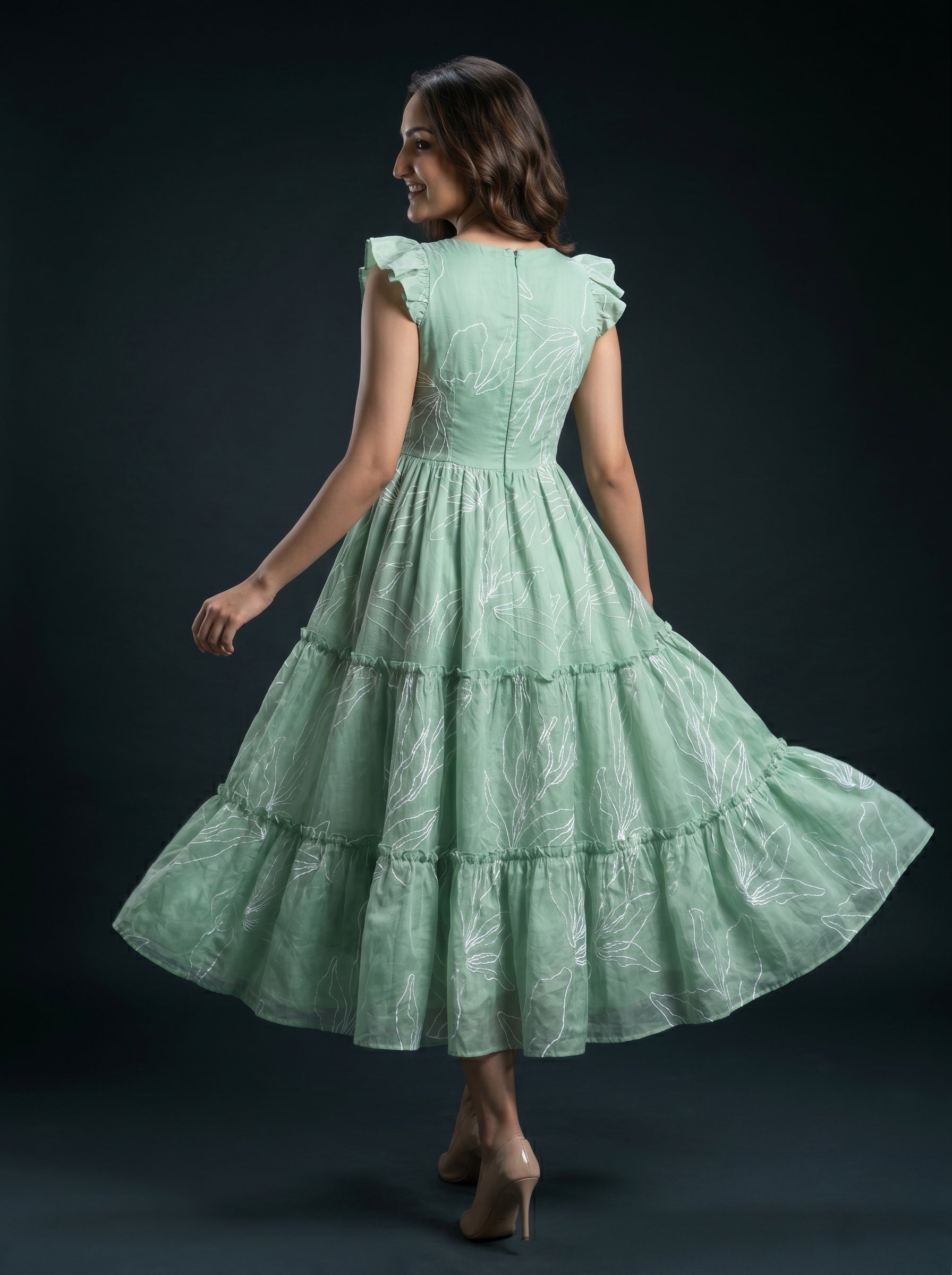 Tiered Midi Dress Kanaka - Leaf Green
