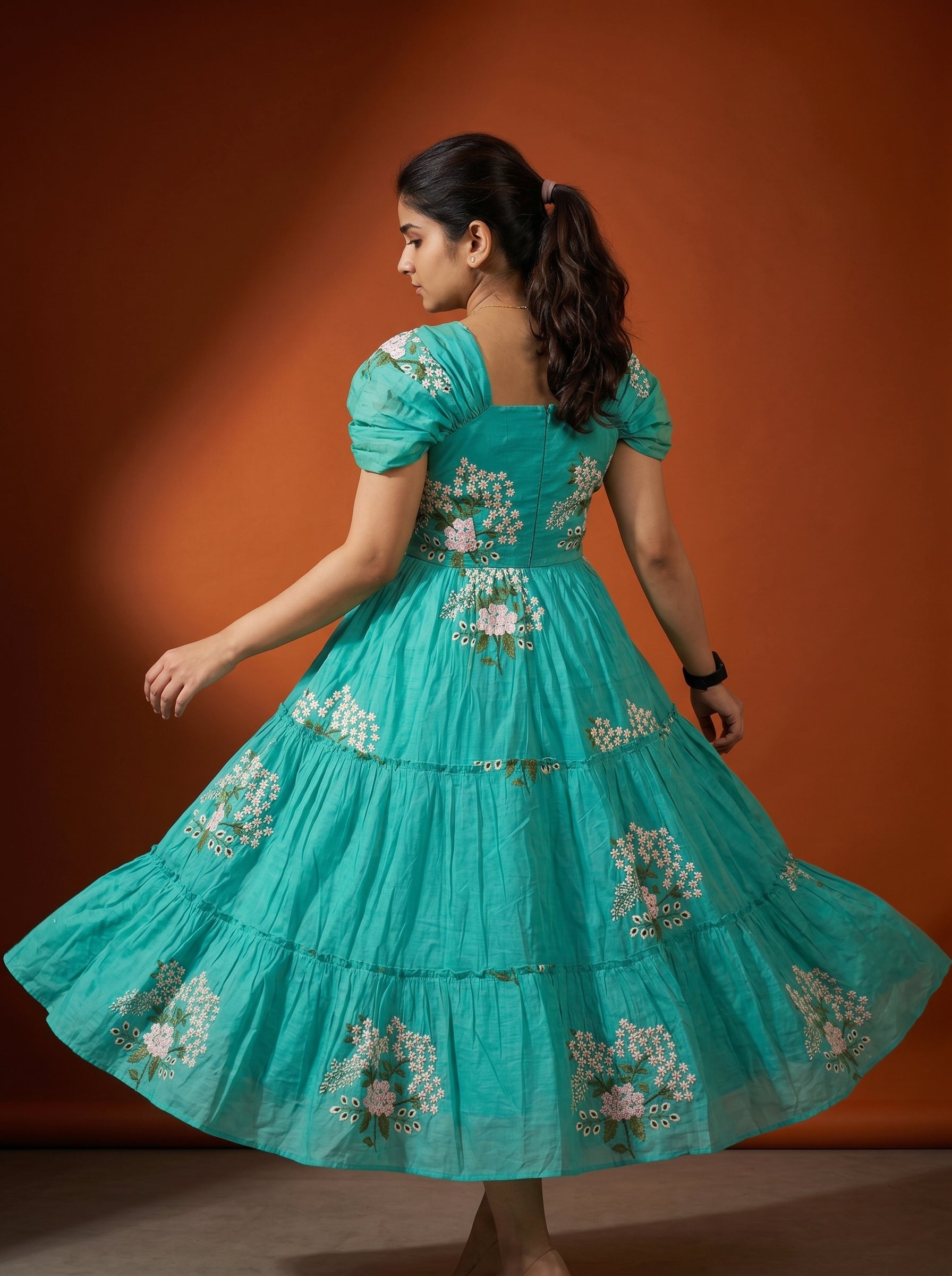 TIERED MIDI DRESS KAMALA - SEA GREEN
