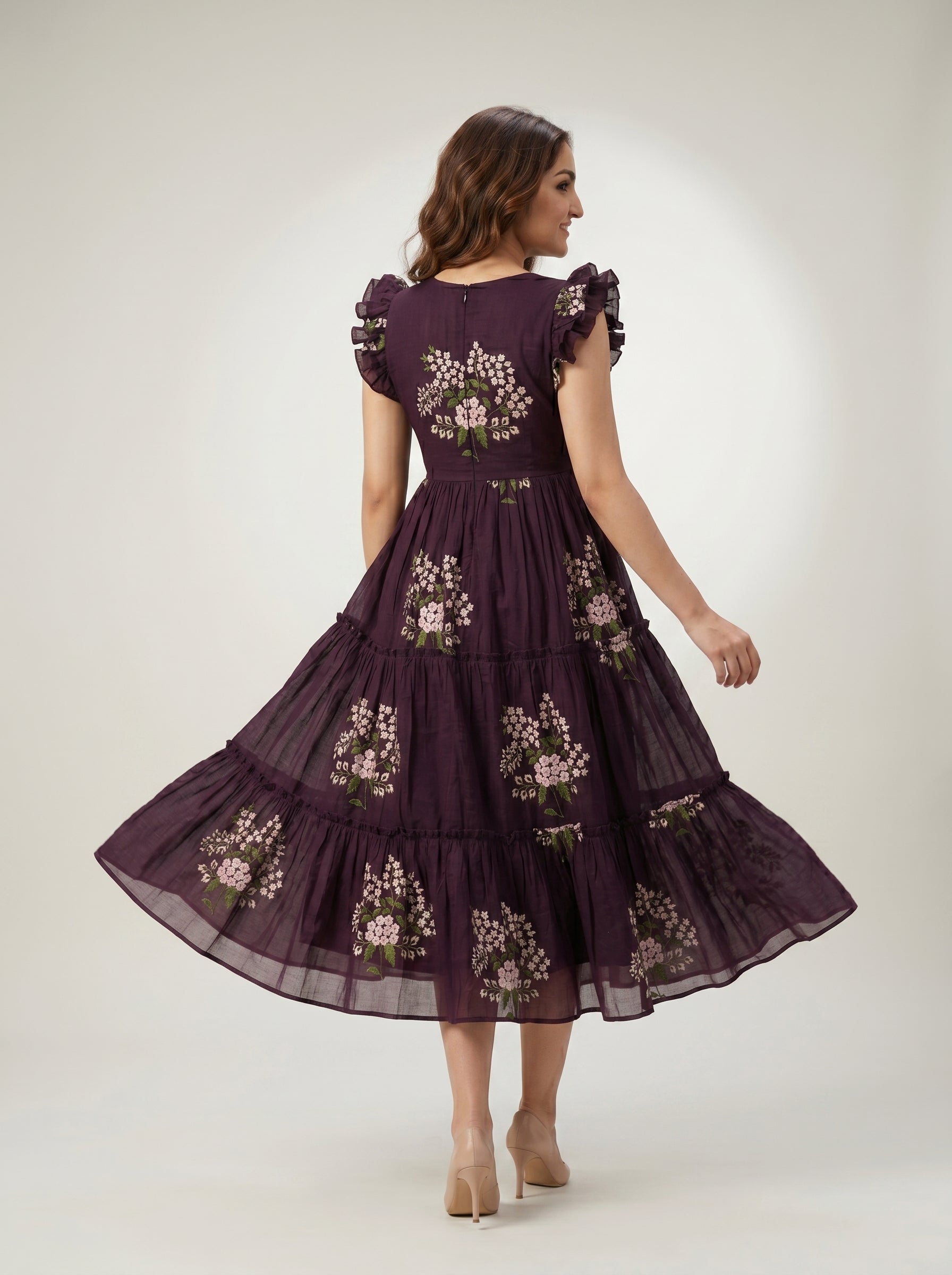 TIERED MIDI DRESS KAMALA - DEEP PLUM