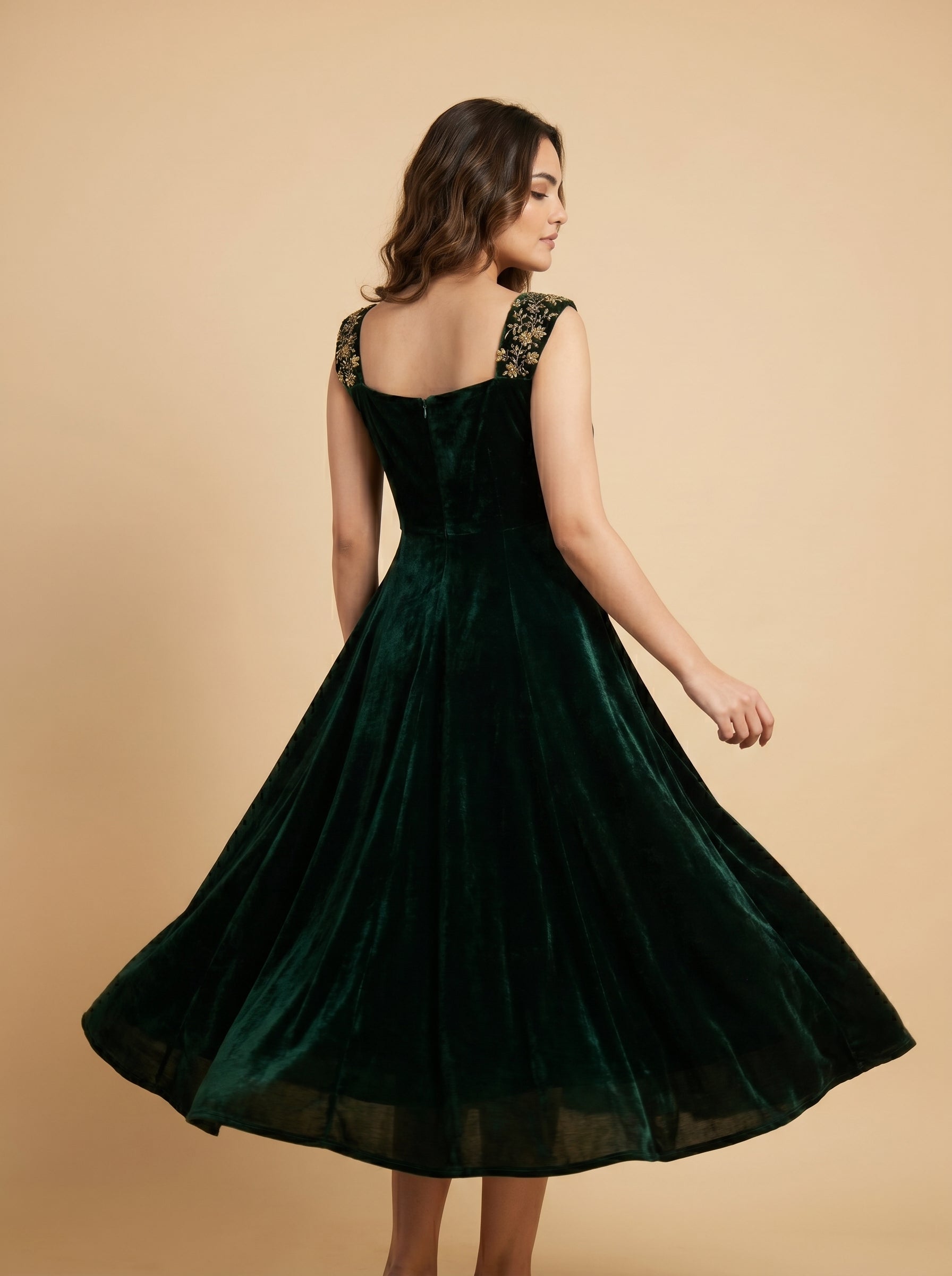 Velvet Midi Dress Rani - Emerald Green