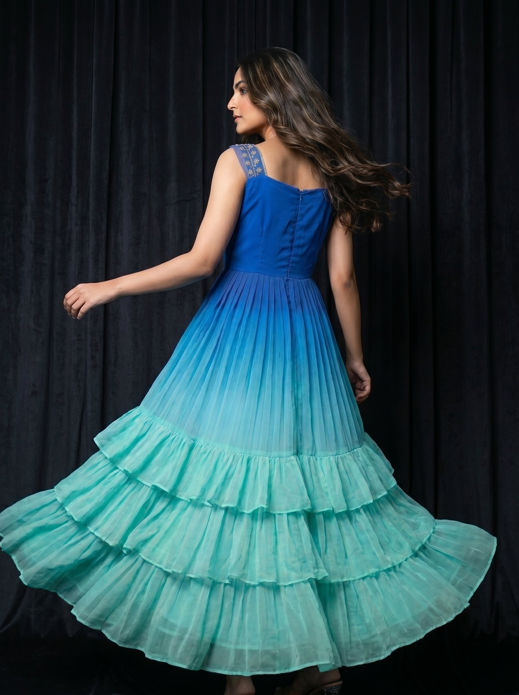 Three Layer Midi Dress Vasanta - Ombré Blue