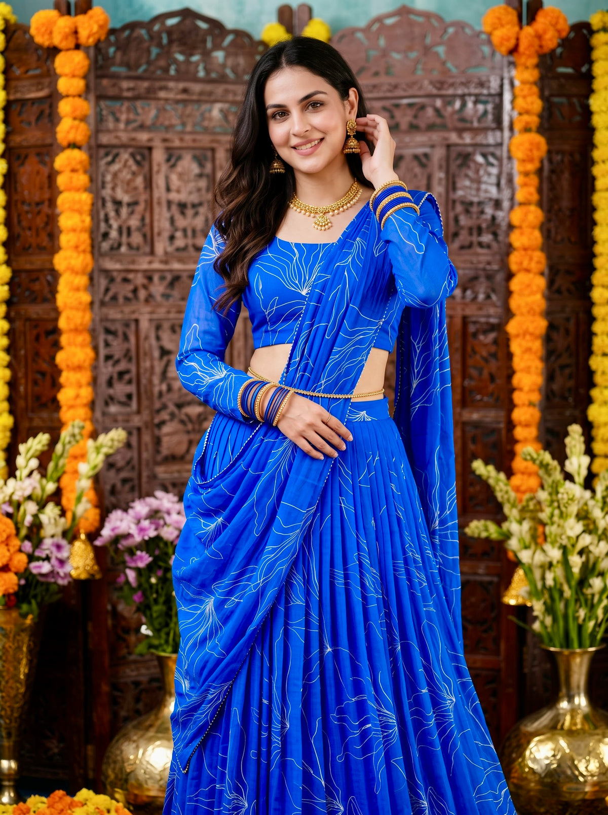 Pleated Lehenga Set Taara - BLUE