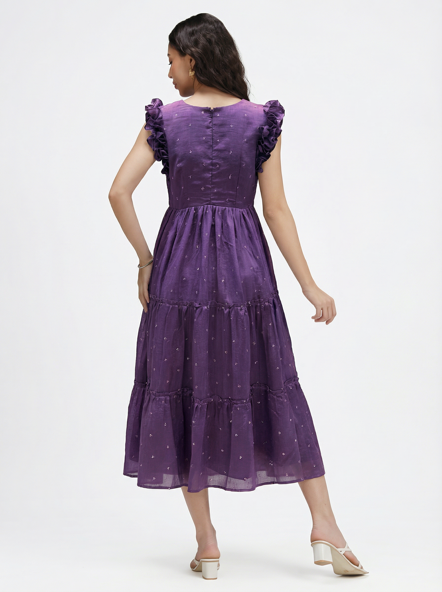 SEQUIN DETAILED TIERED MIDI DRESS ZIVA - AMETHYST