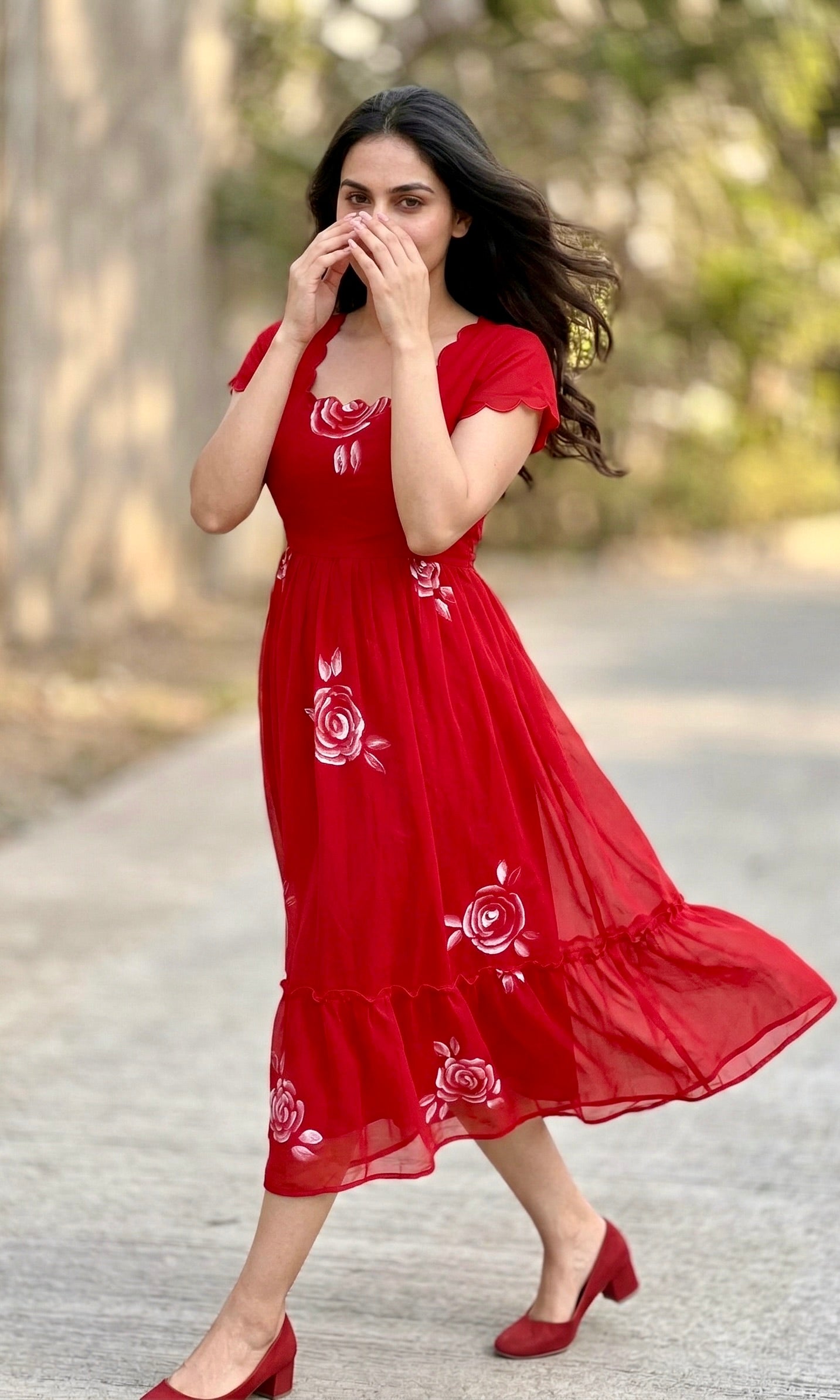 Tiered Midi Dress Vasanta - Red