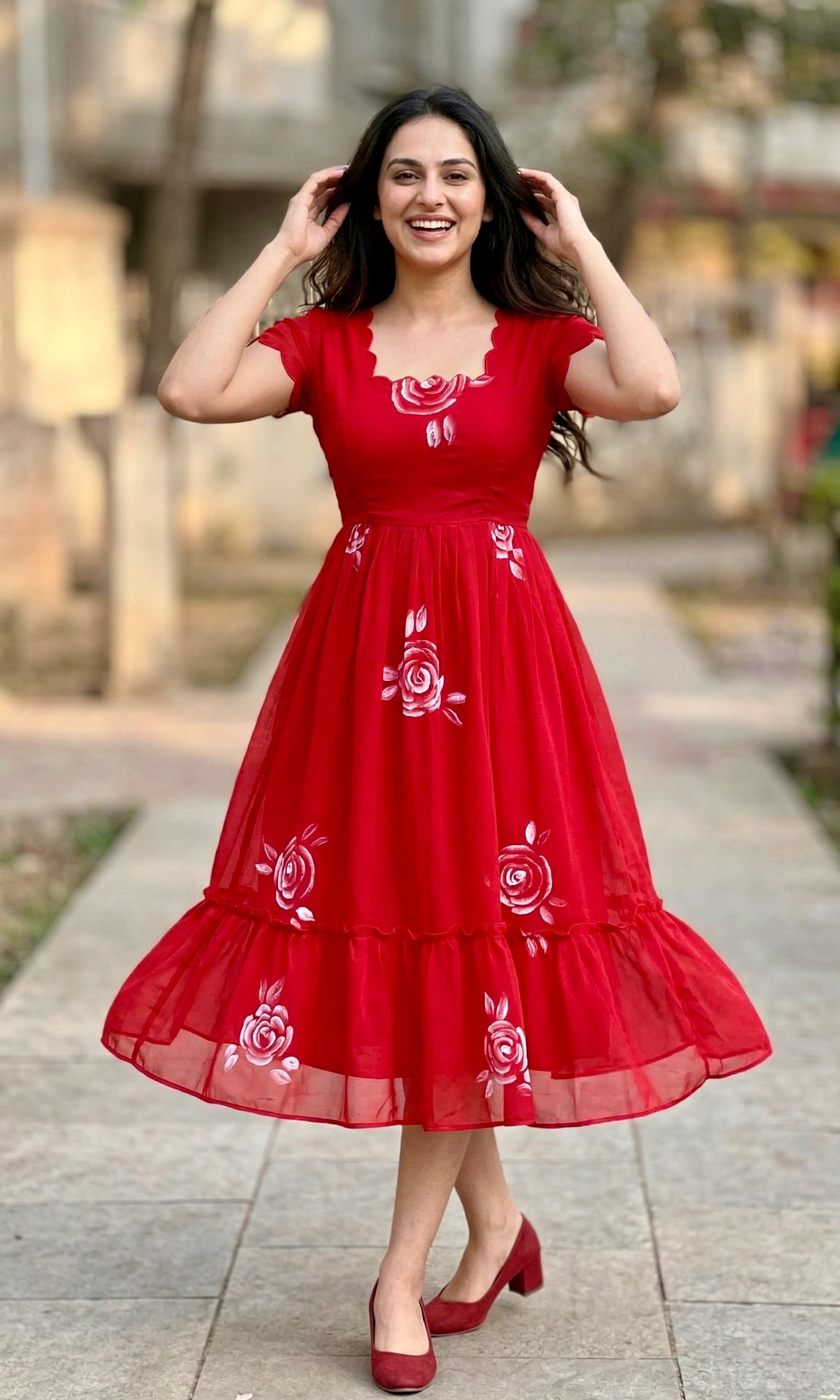 Tiered Midi Dress Vasanta - Red