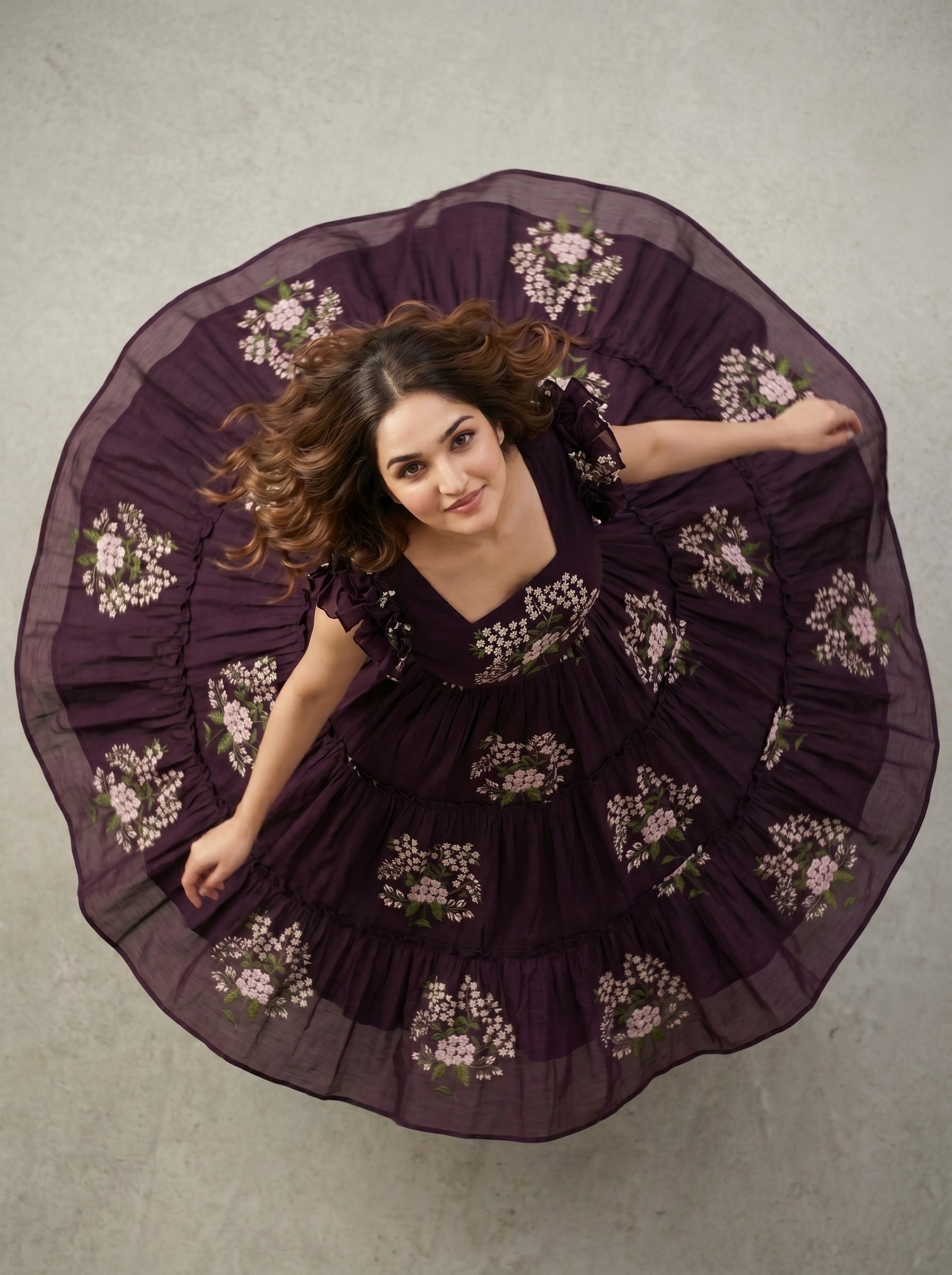 TIERED MIDI DRESS KAMALA - DEEP PLUM