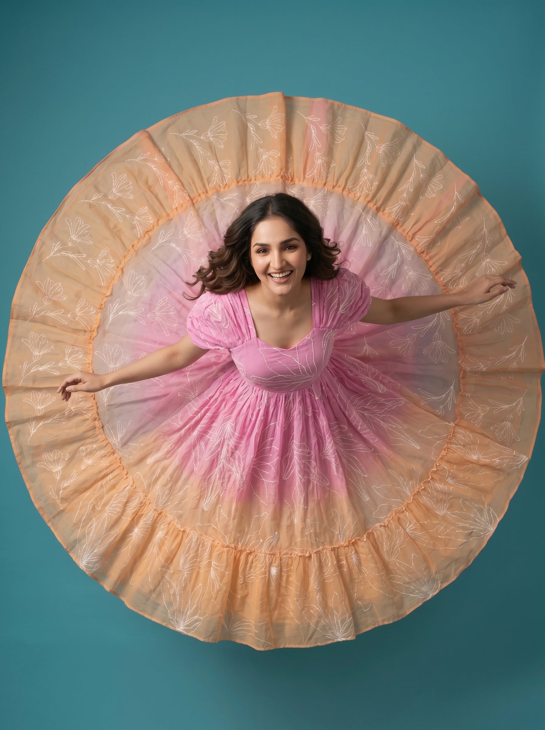 Tiered Midi Dress Rangini - Ombré Pink and Orange