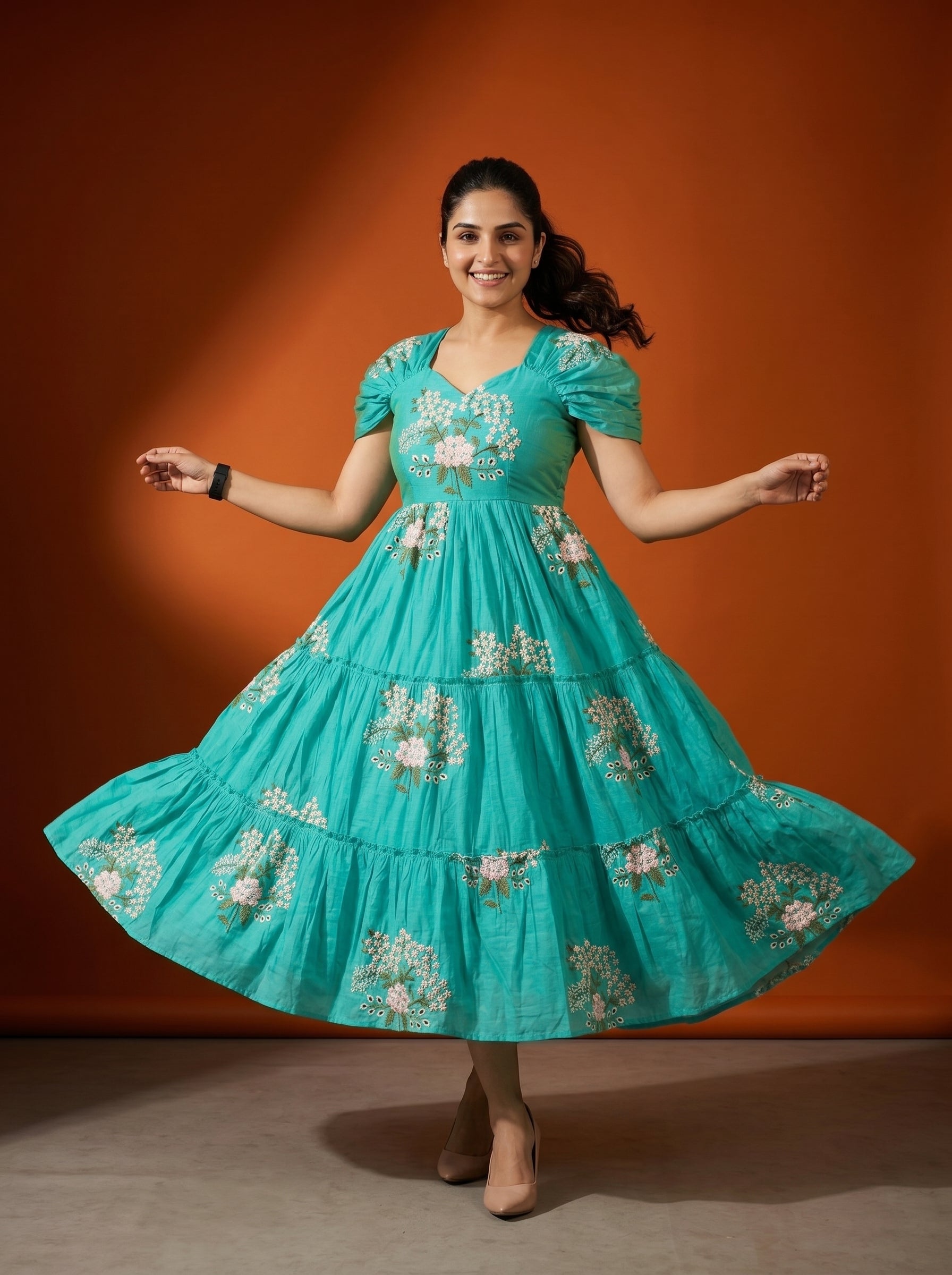 TIERED MIDI DRESS KAMALA - SEA GREEN