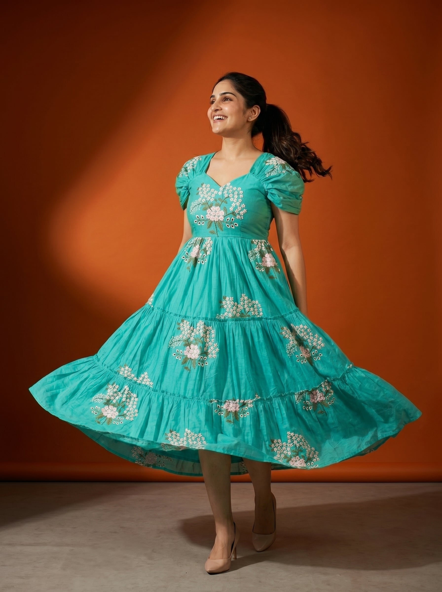 TIERED MIDI DRESS KAMALA - SEA GREEN