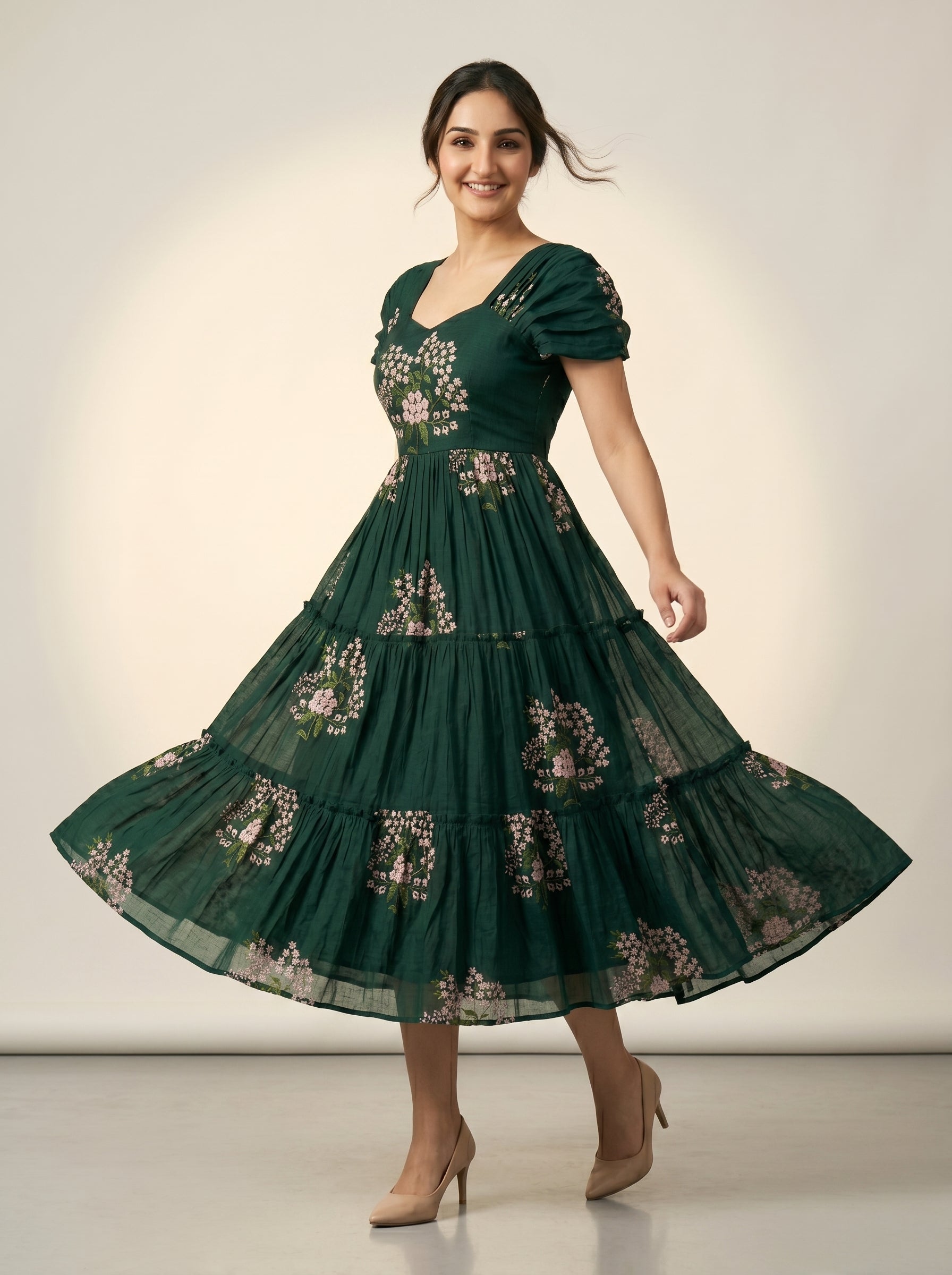 TIERED MIDI DRESS KAMALA - GREEN