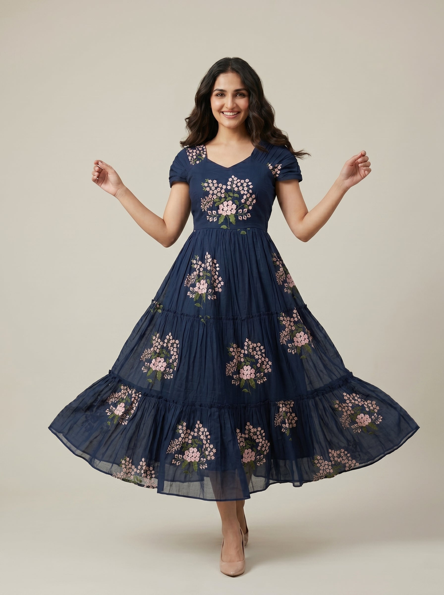 TIERED MIDI DRESS KAMALA - INK BLUE