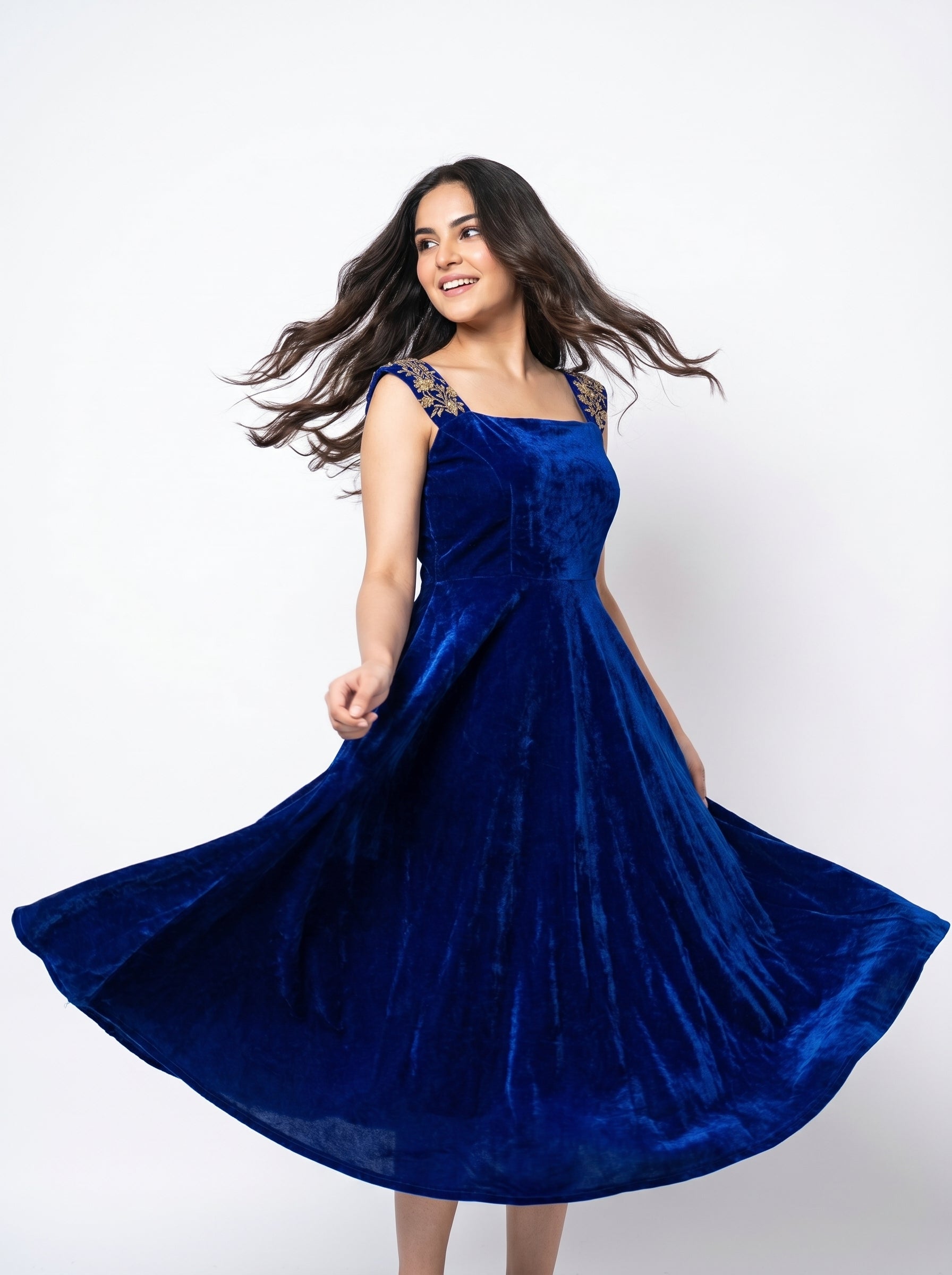 Velvet Midi Dress Rani - Royal Blue