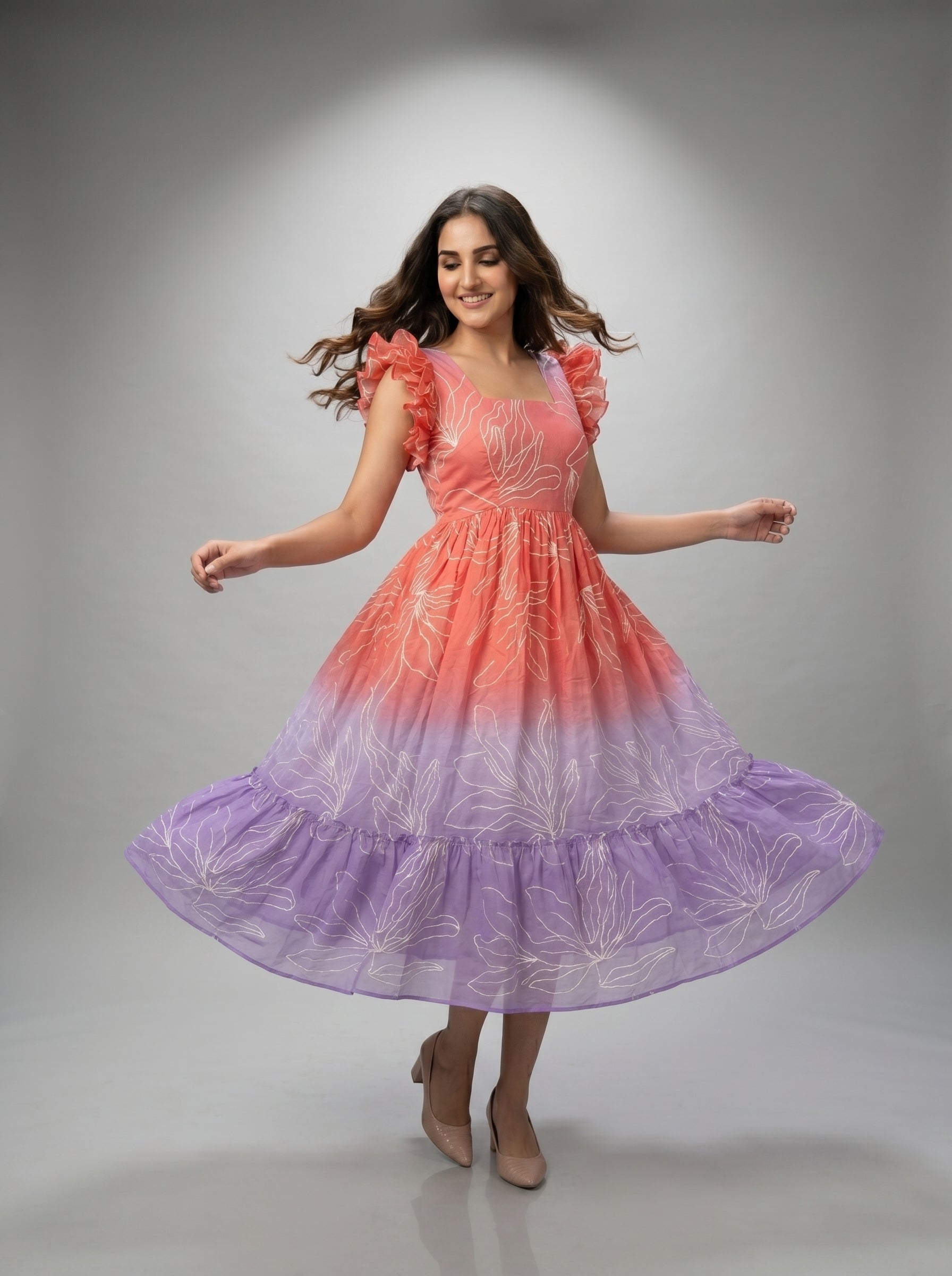 Tiered Midi Dress Rangini - Ombré red and blue
