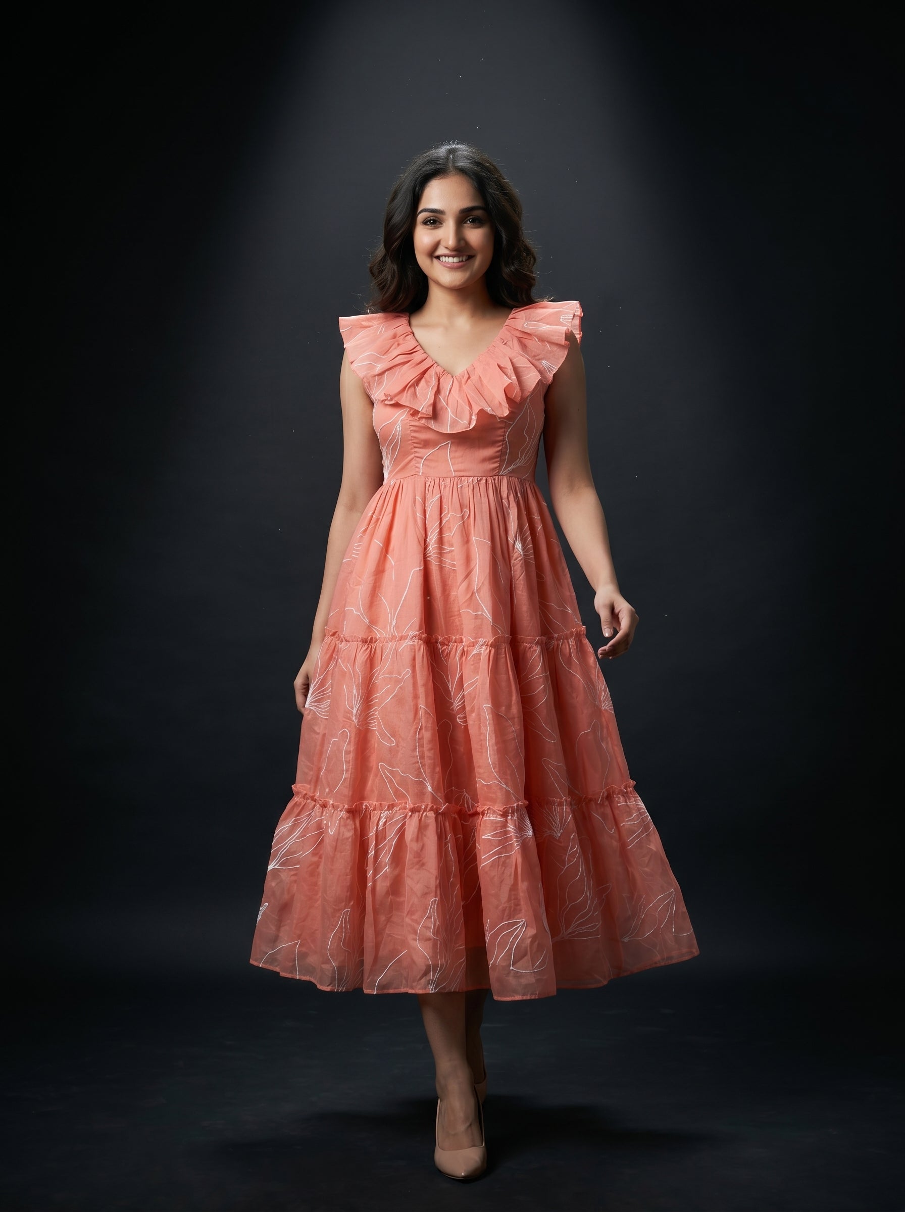 Tiered Midi Dress Kanaka - Peach