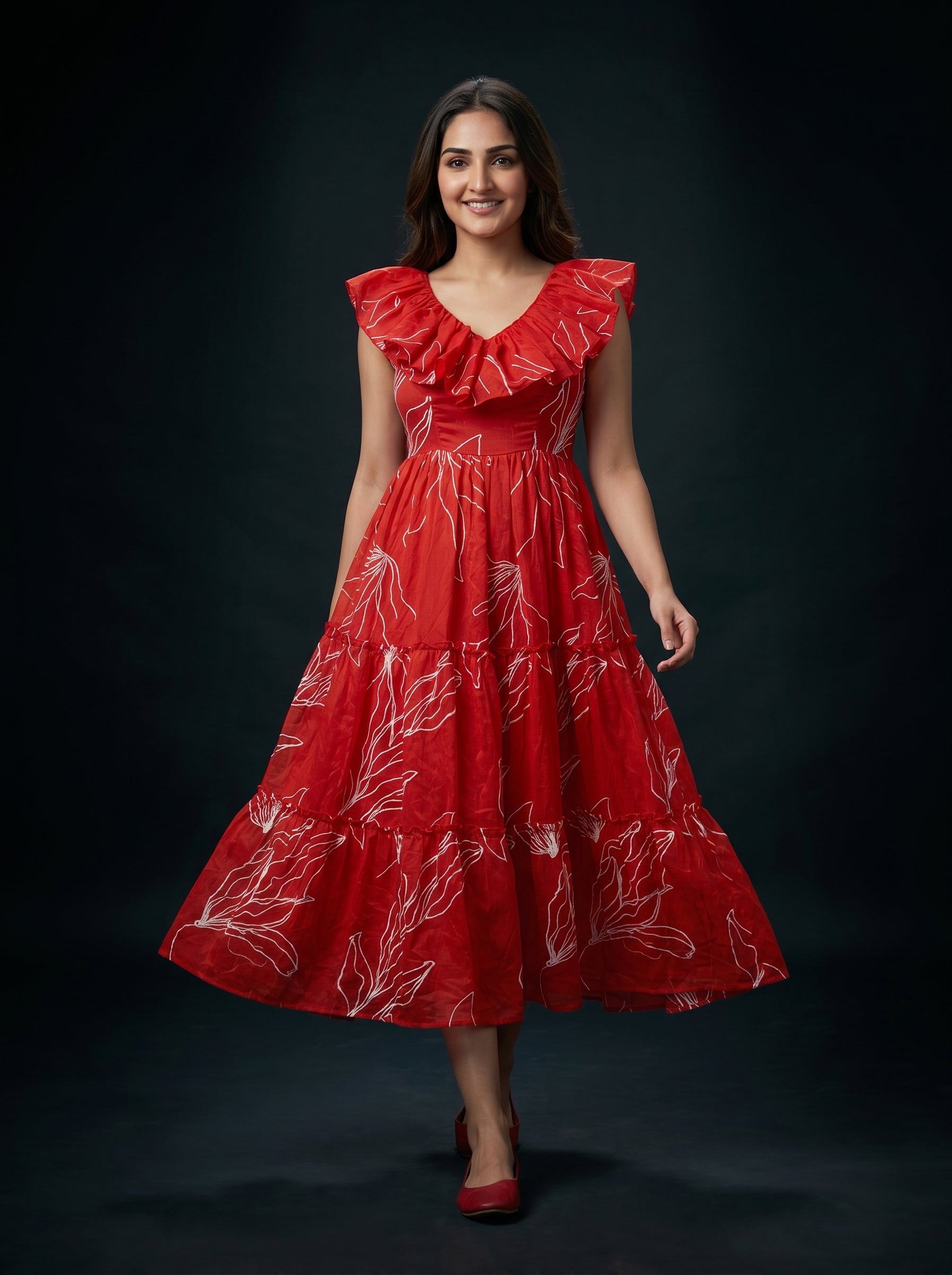 Tiered Midi Dress Kanaka - Red