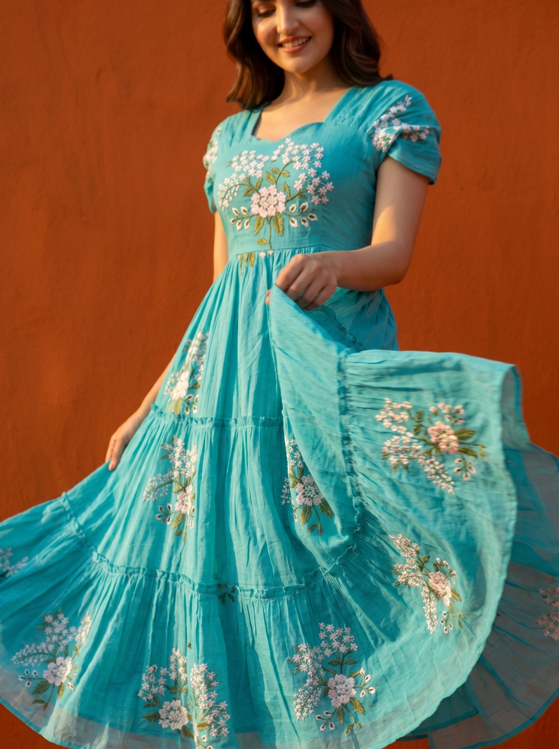 TIERED MIDI DRESS KAMALA - SEA BLUE