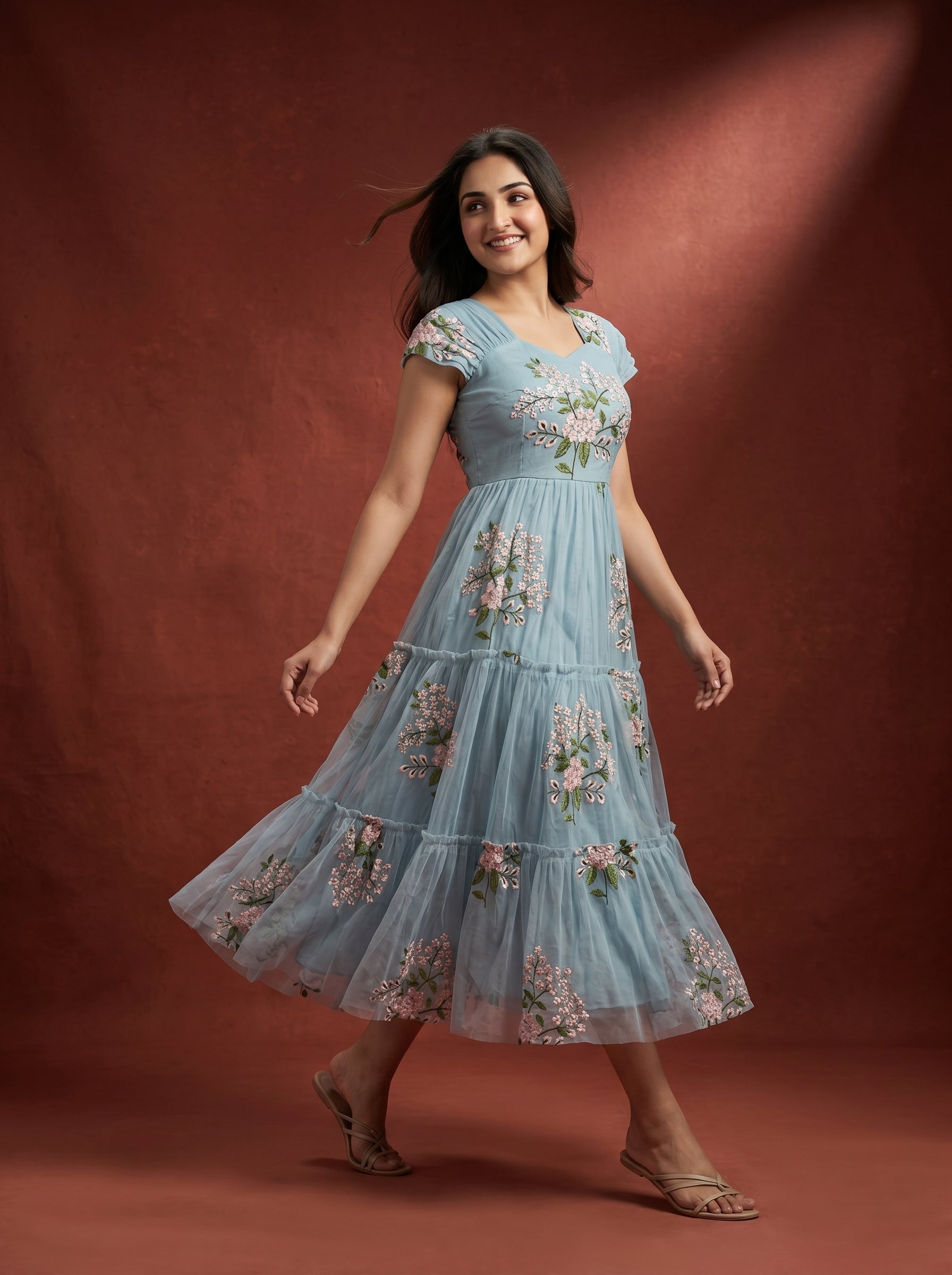 TIERED MIDI DRESS KAMALA - POWDER BLUE