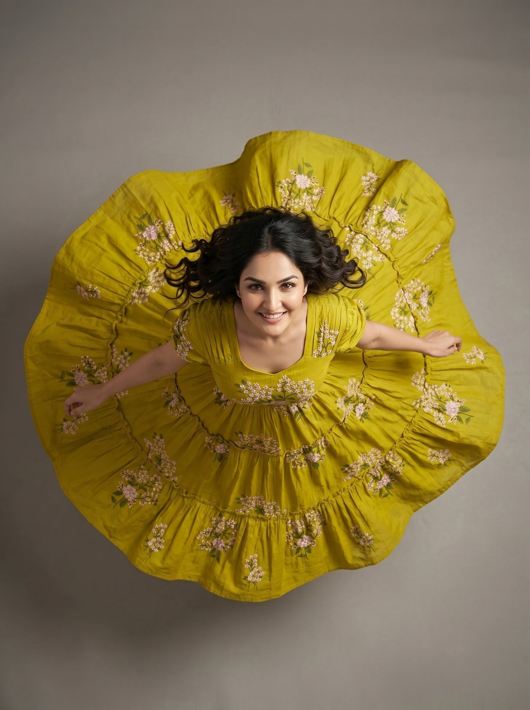 TIERED MIDI DRESS KAMALA - MUSTARD YELLOW
