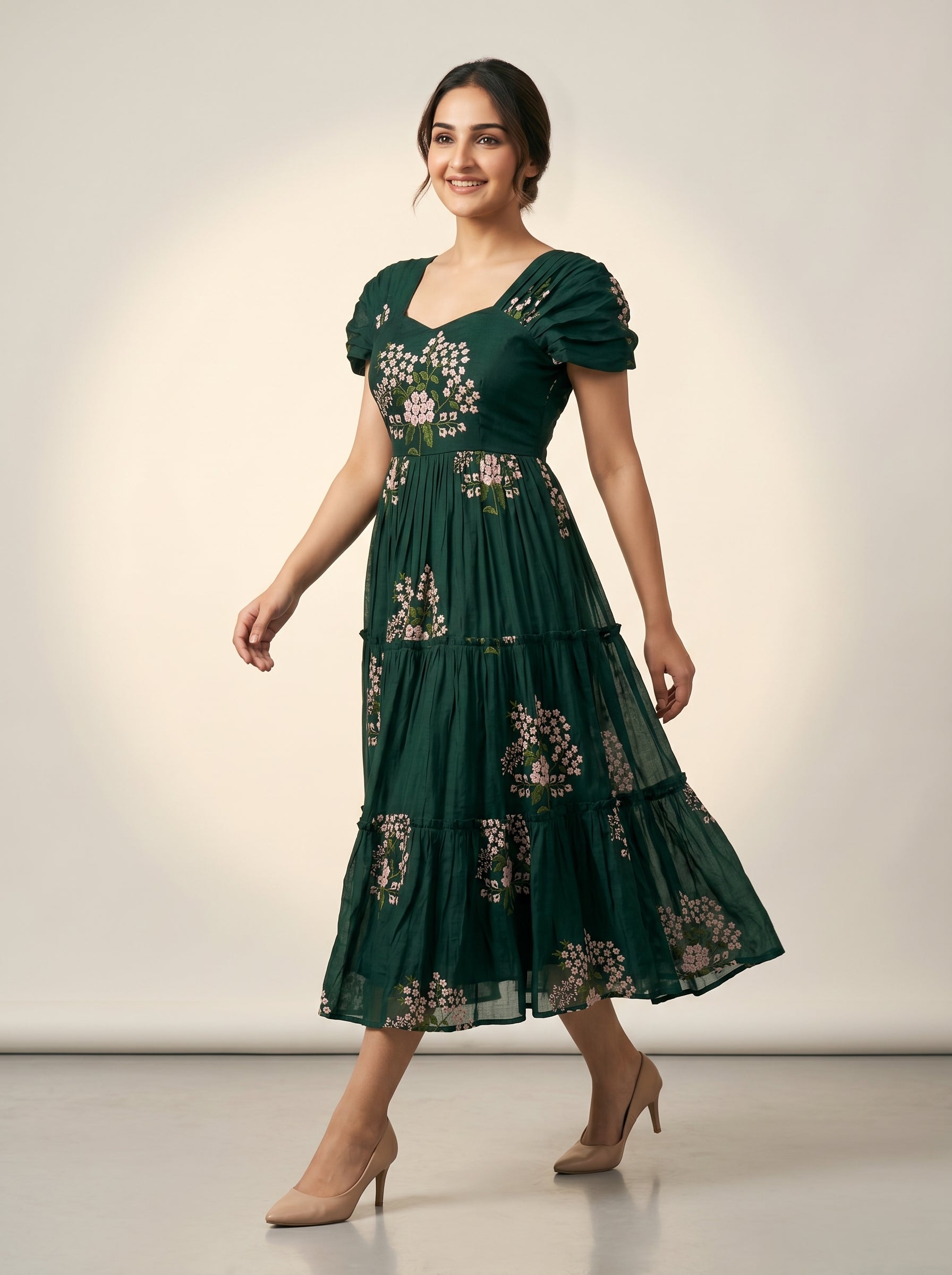 TIERED MIDI DRESS KAMALA - GREEN