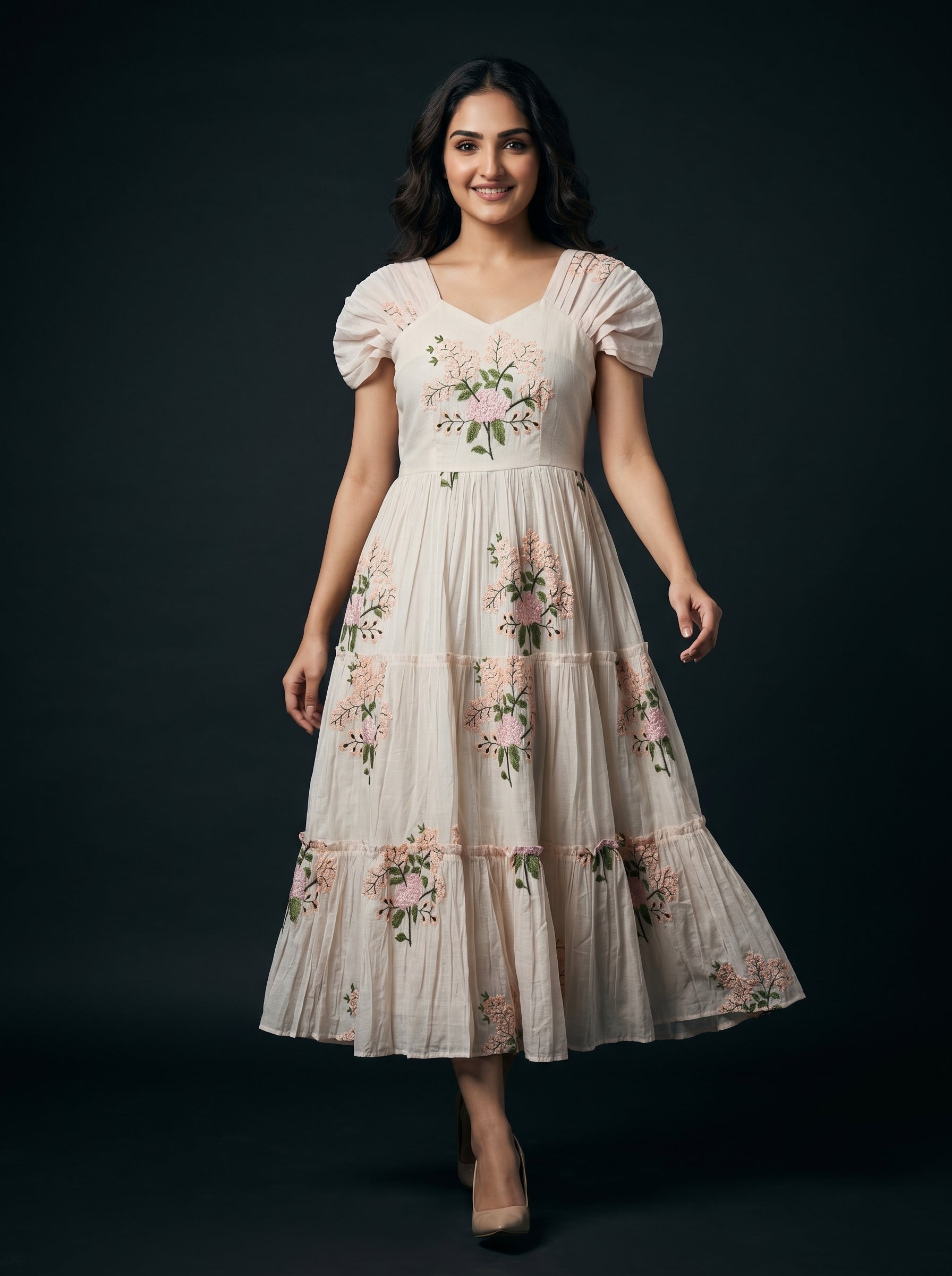 TIERED MIDI DRESS KAMALA - POWDER PINK